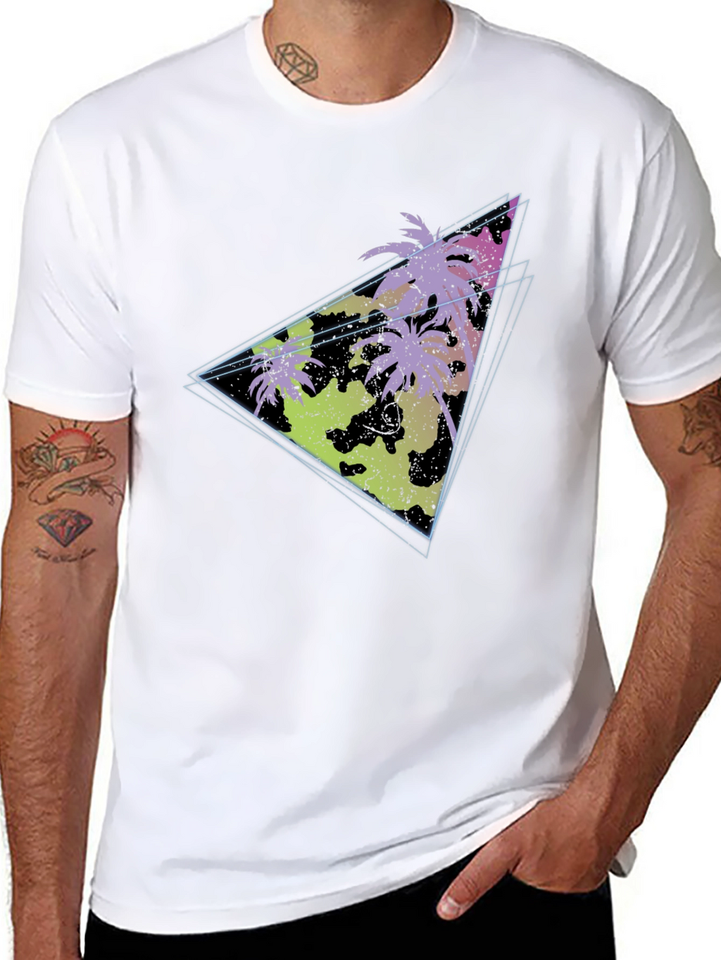 Retro Palm Tree Triangle Graphic Tee - Black