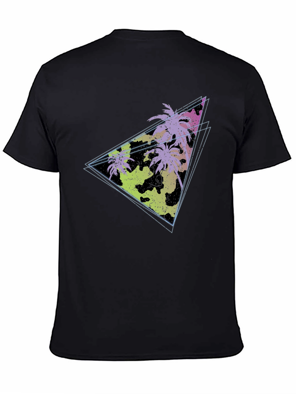 Retro Palm Tree Triangle Graphic Tee - Black