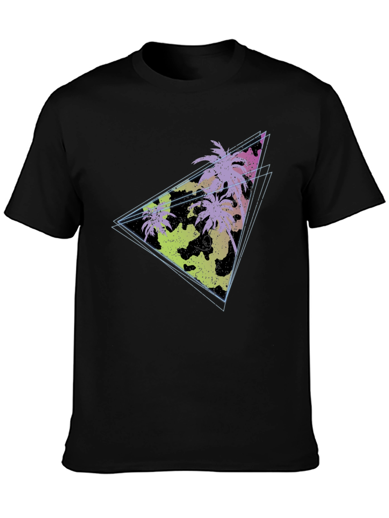 Retro Palm Tree Triangle Graphic Tee - Black