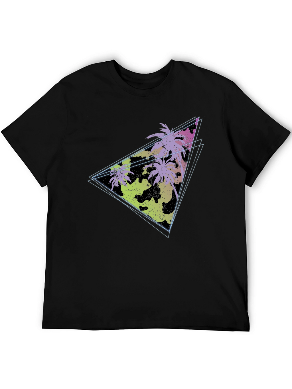 Retro Palm Tree Triangle Graphic Tee - Black