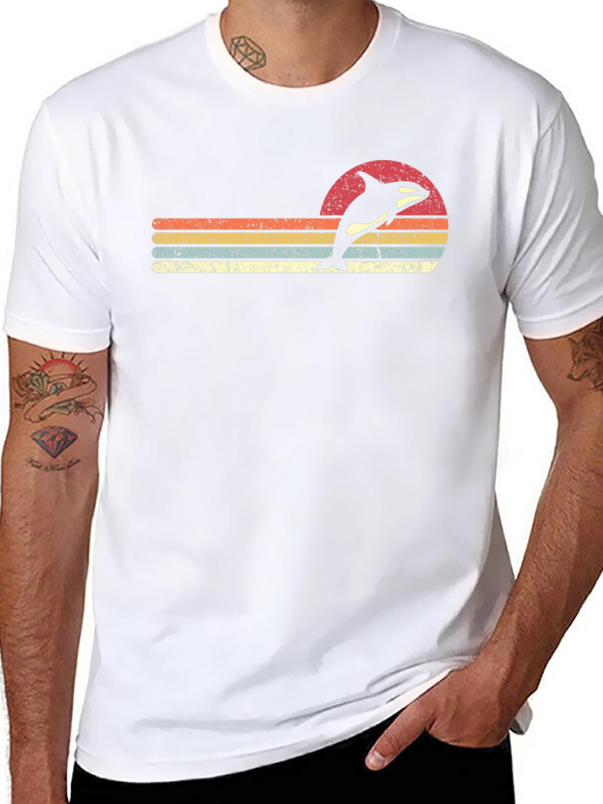 Vintage Orca Sunset T-Shirt - Retro Whale Tee