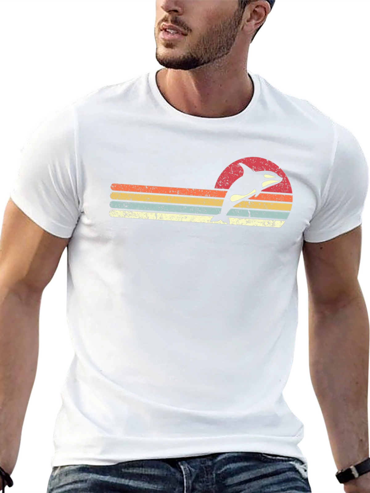 Vintage Orca Sunset T-Shirt - Retro Whale Tee