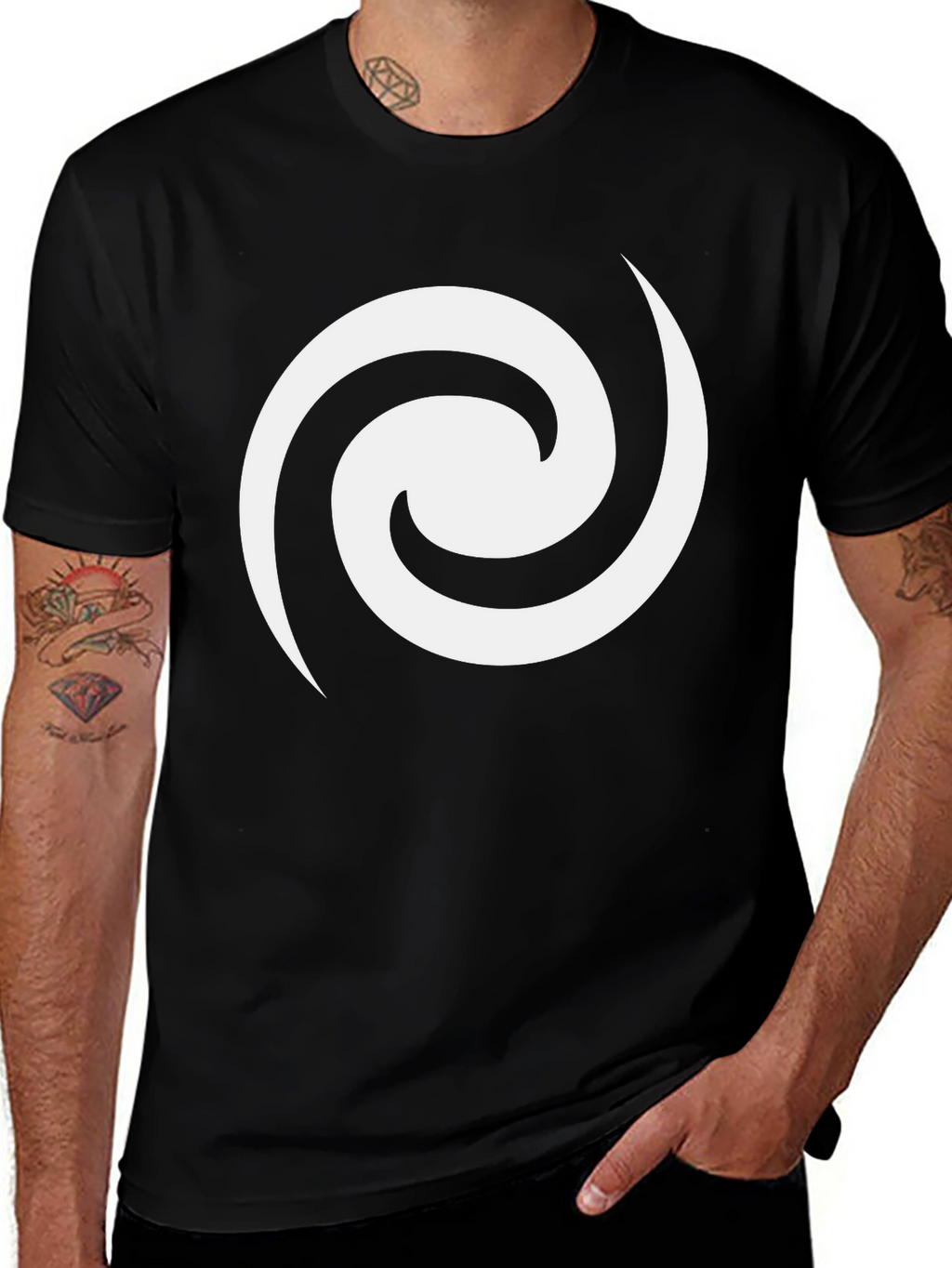 Black T-Shirt with White Swirl Graphic