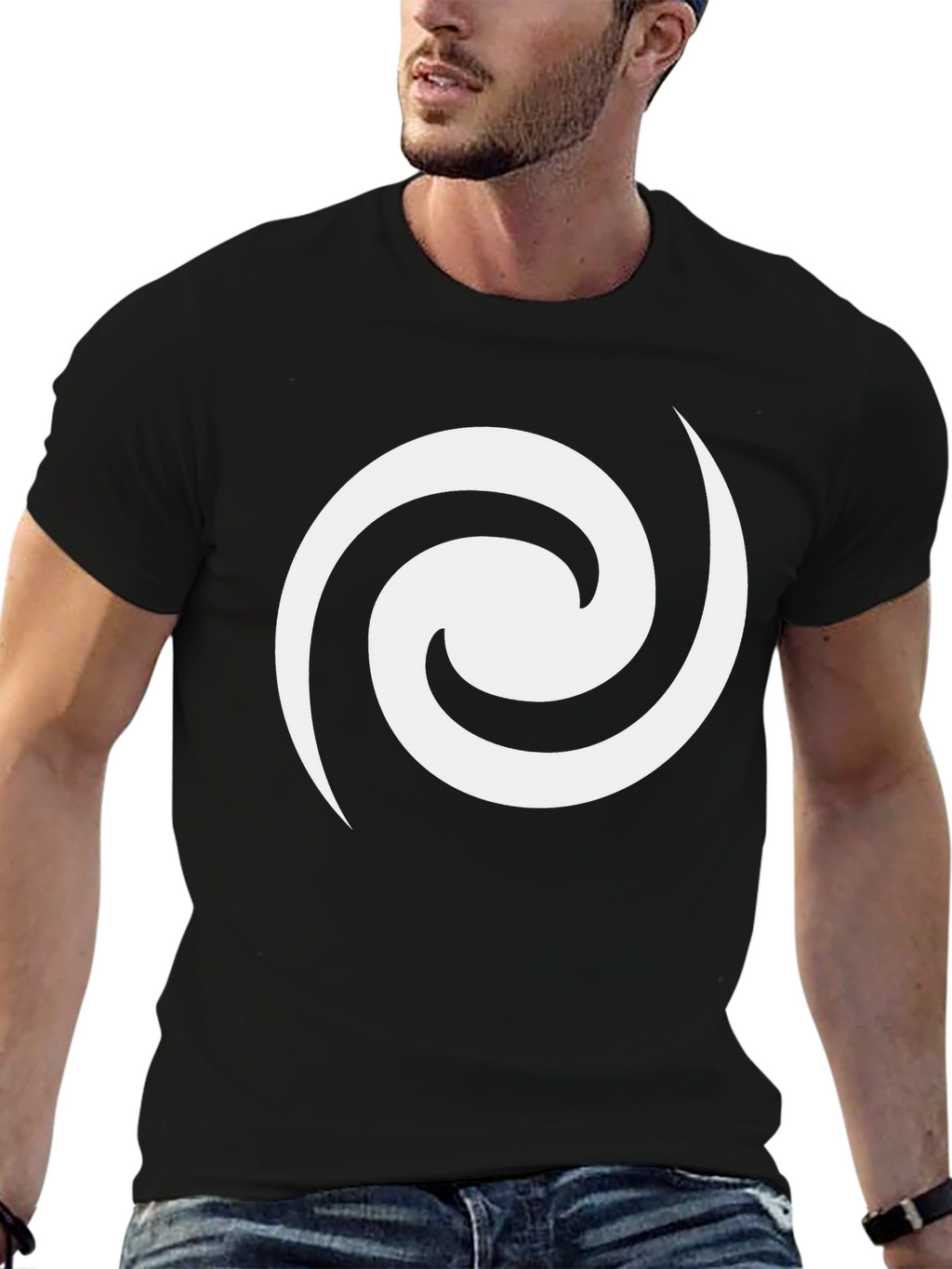 Black T-Shirt with White Swirl Graphic