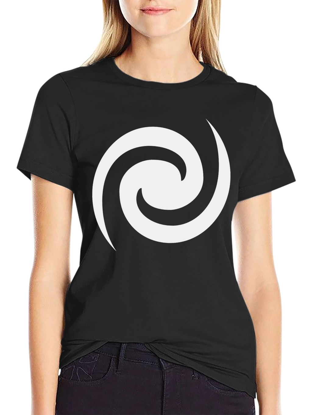 Black T-Shirt with White Swirl Graphic