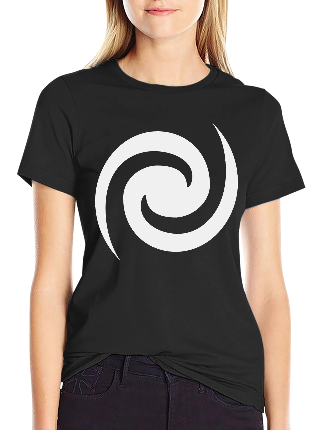 Black T-Shirt with White Swirl Graphic