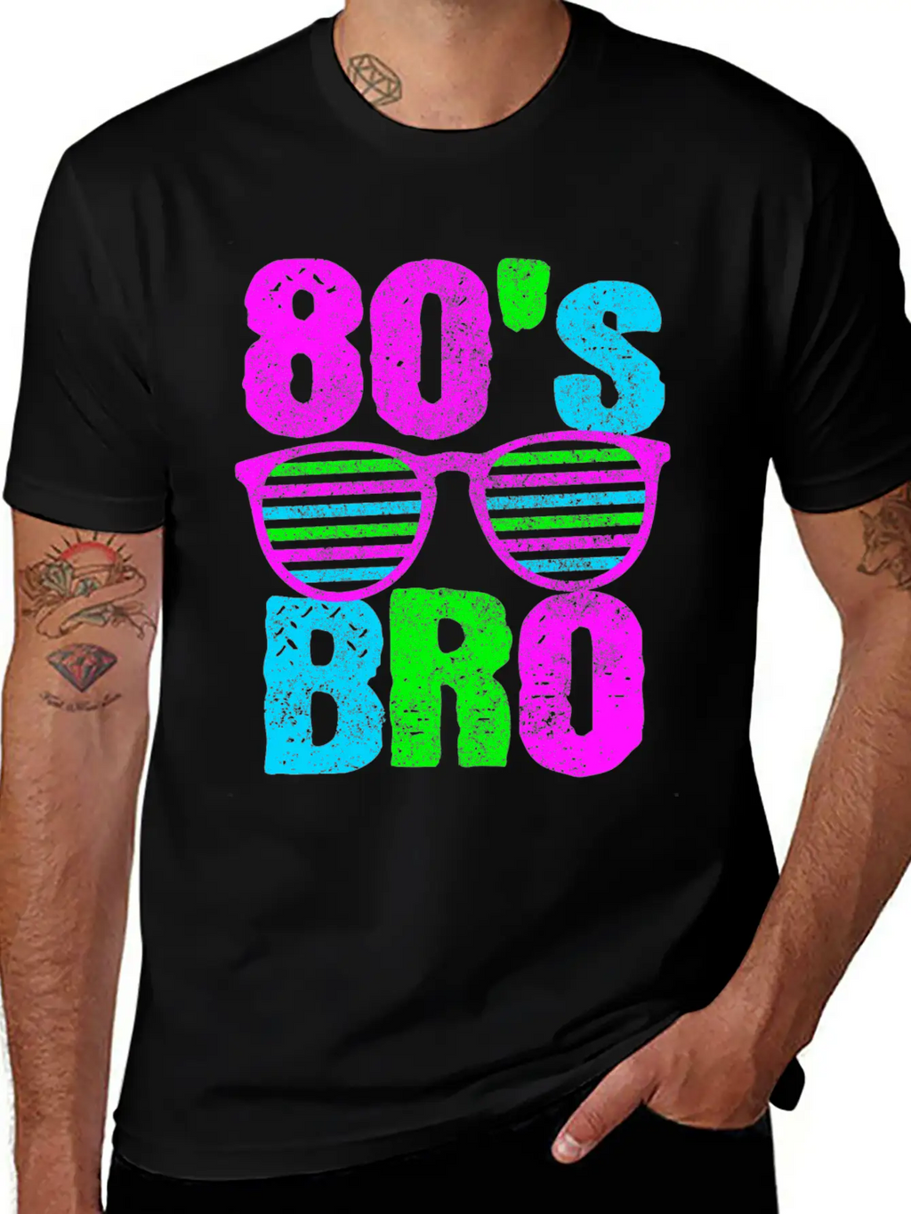 80s Bro - Retro Sunglasses Neon Disco Stylish Everyday T-Shirt – Unisex Basic Cotton Tee