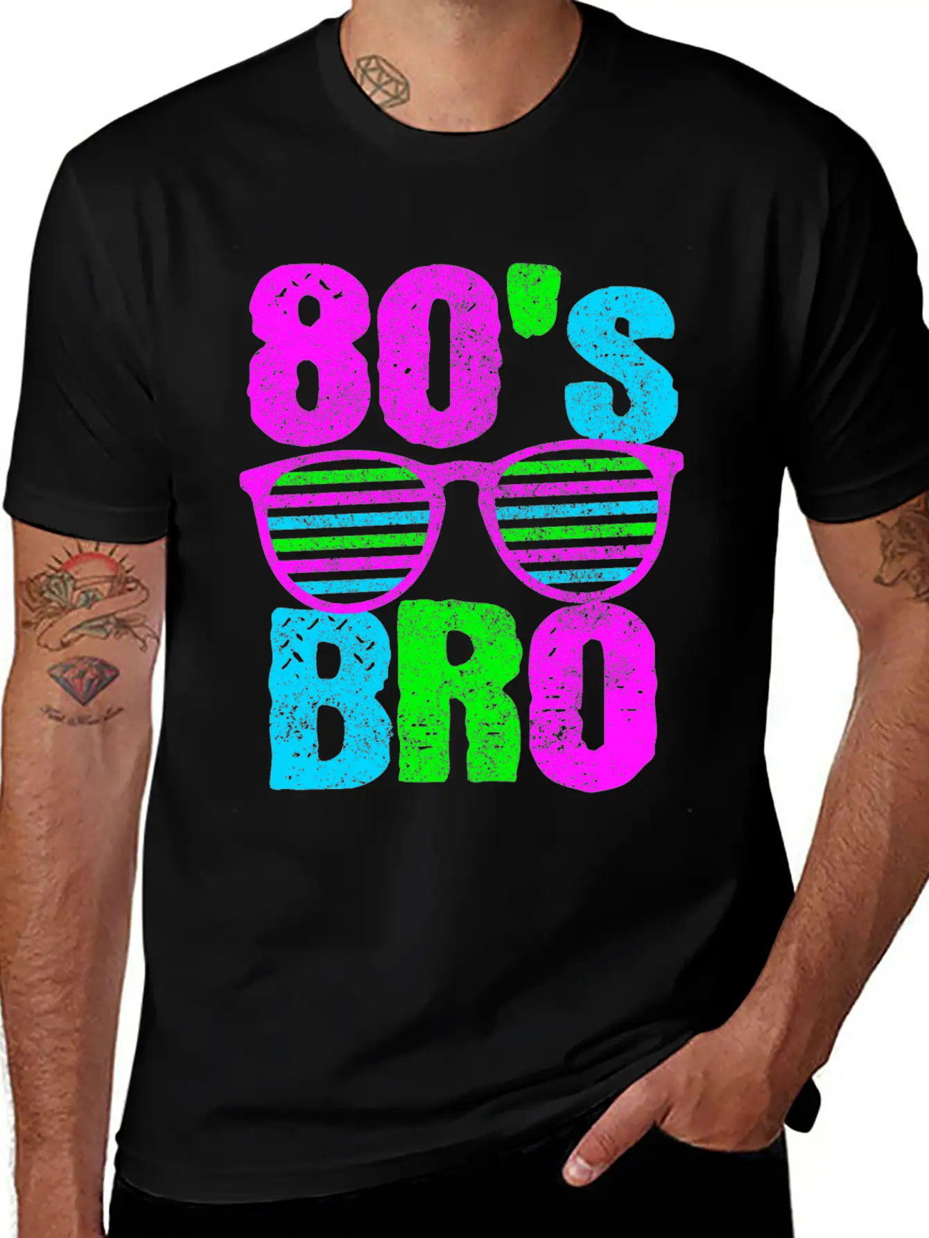 80s Bro - Retro Sunglasses Neon Disco Stylish Everyday T-Shirt – Unisex Basic Cotton Tee