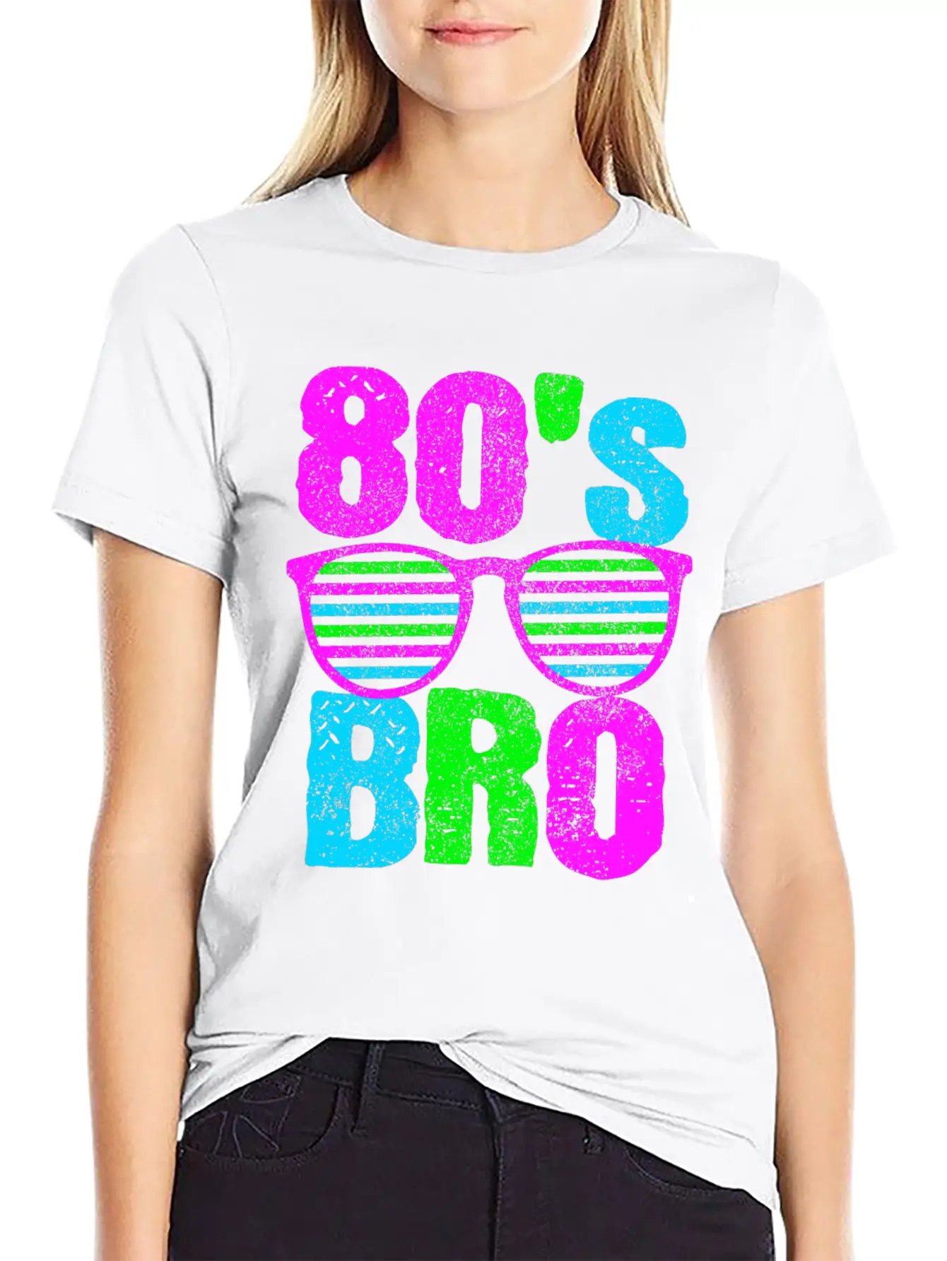 80s Bro - Retro Sunglasses Neon Disco Stylish Everyday T-Shirt – Unisex Basic Cotton Tee