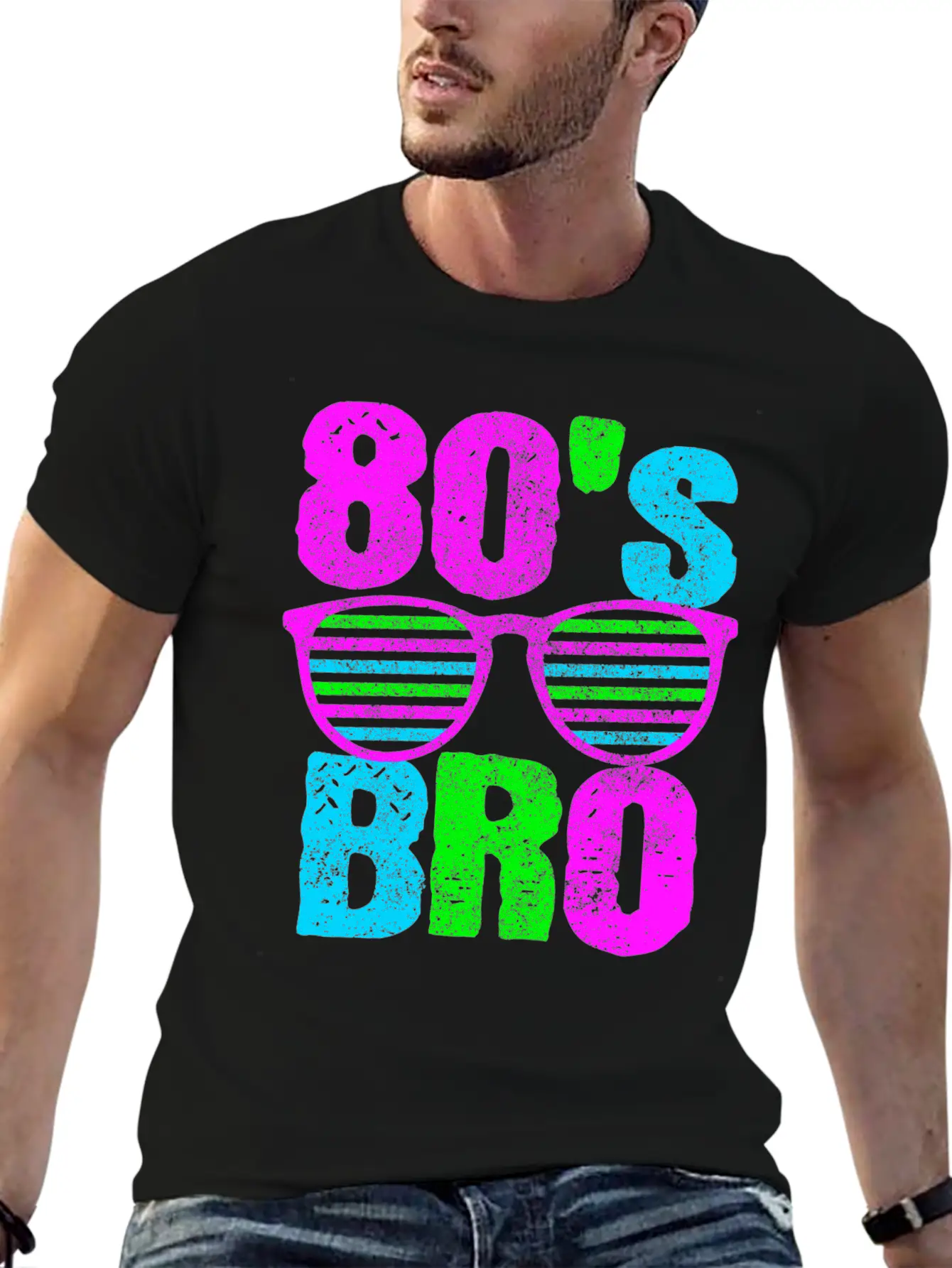 80s Bro - Retro Sunglasses Neon Disco Stylish Everyday T-Shirt – Unisex Basic Cotton Tee