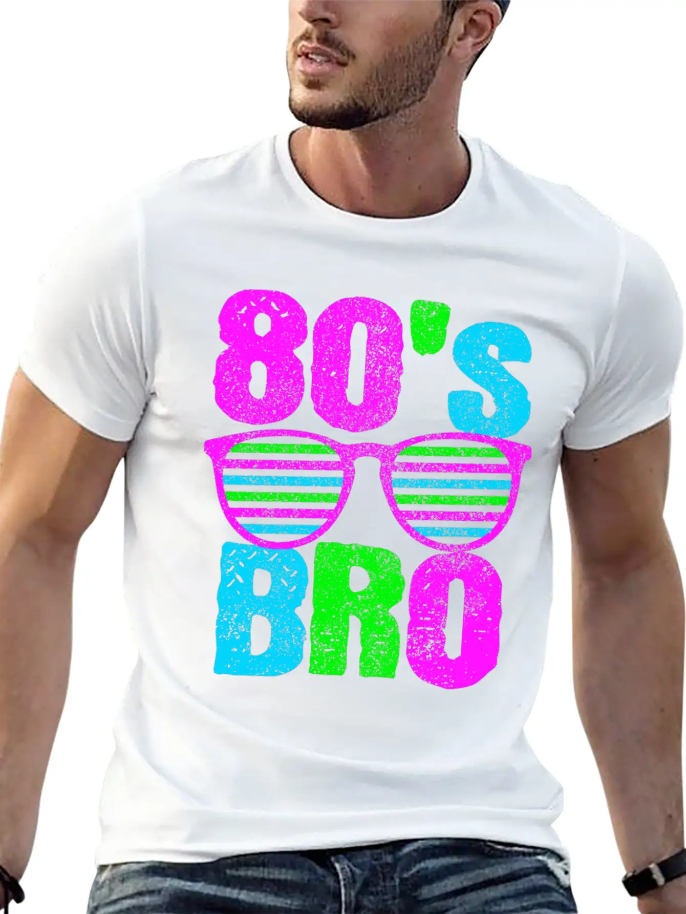 80s Bro - Retro Sunglasses Neon Disco Stylish Everyday T-Shirt – Unisex Basic Cotton Tee