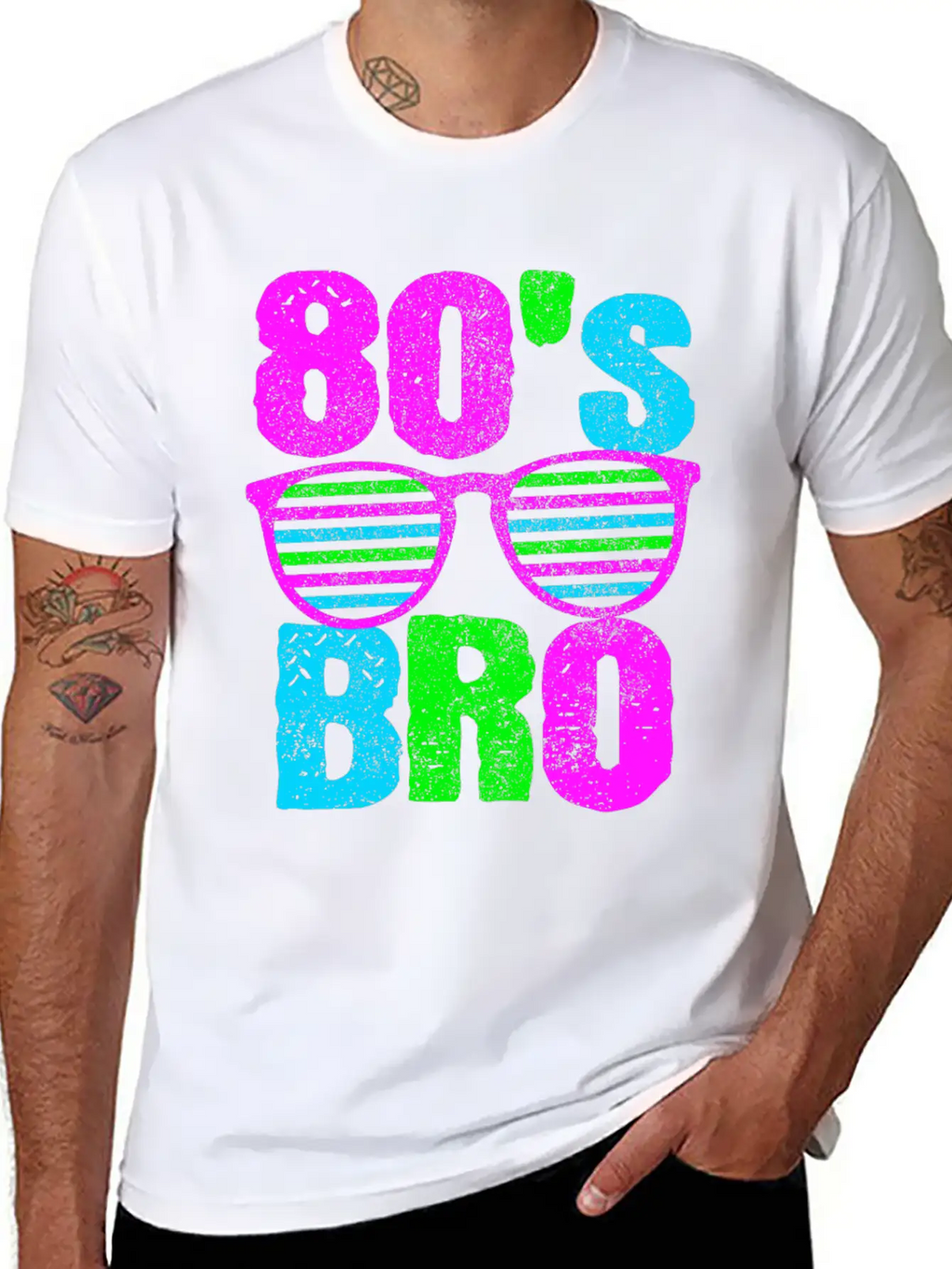 80s Bro - Retro Sunglasses Neon Disco Stylish Everyday T-Shirt – Unisex Basic Cotton Tee