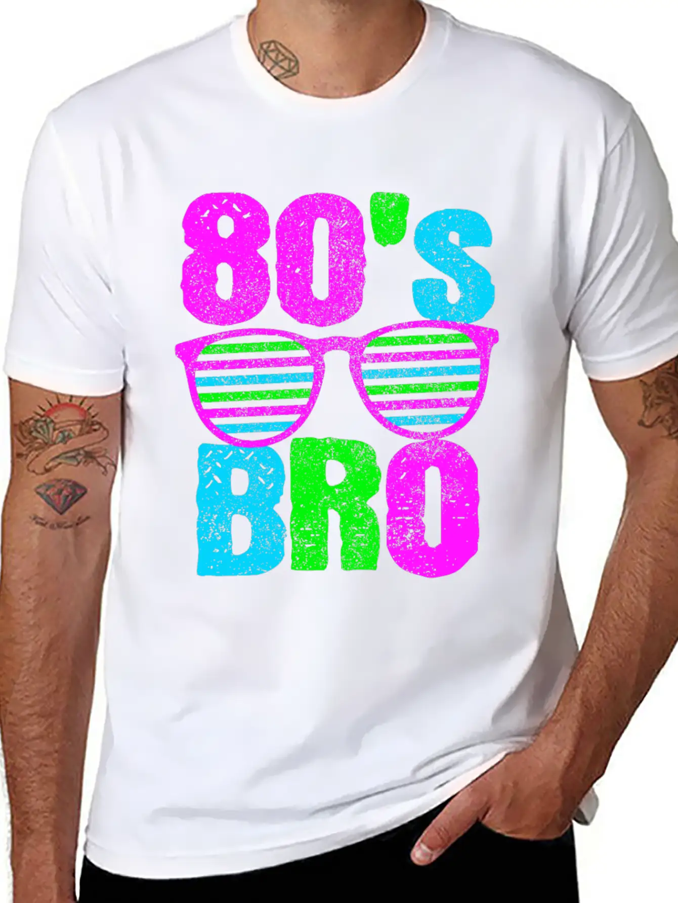 80s Bro - Retro Sunglasses Neon Disco Stylish Everyday T-Shirt – Unisex Basic Cotton Tee