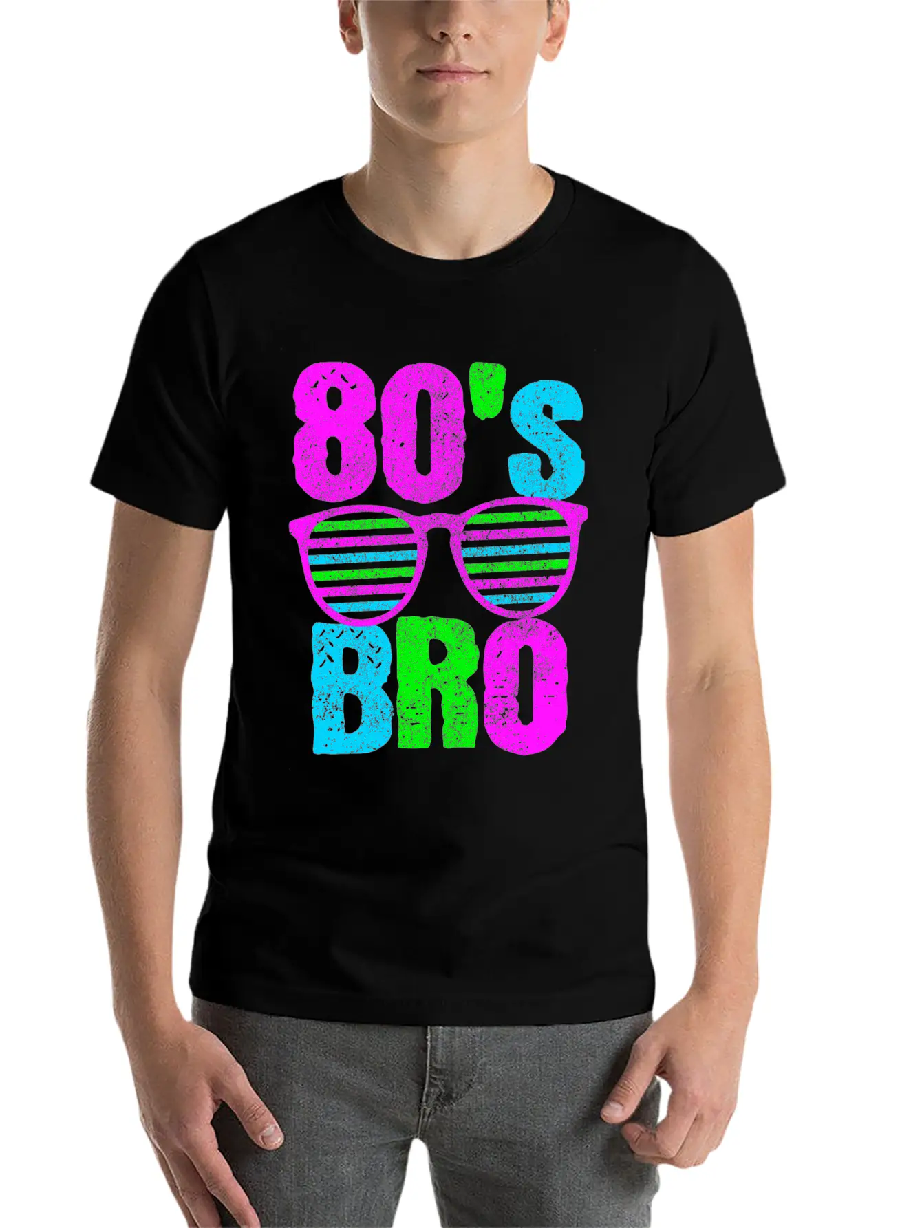 80s Bro - Retro Sunglasses Neon Disco Stylish Everyday T-Shirt – Unisex Basic Cotton Tee