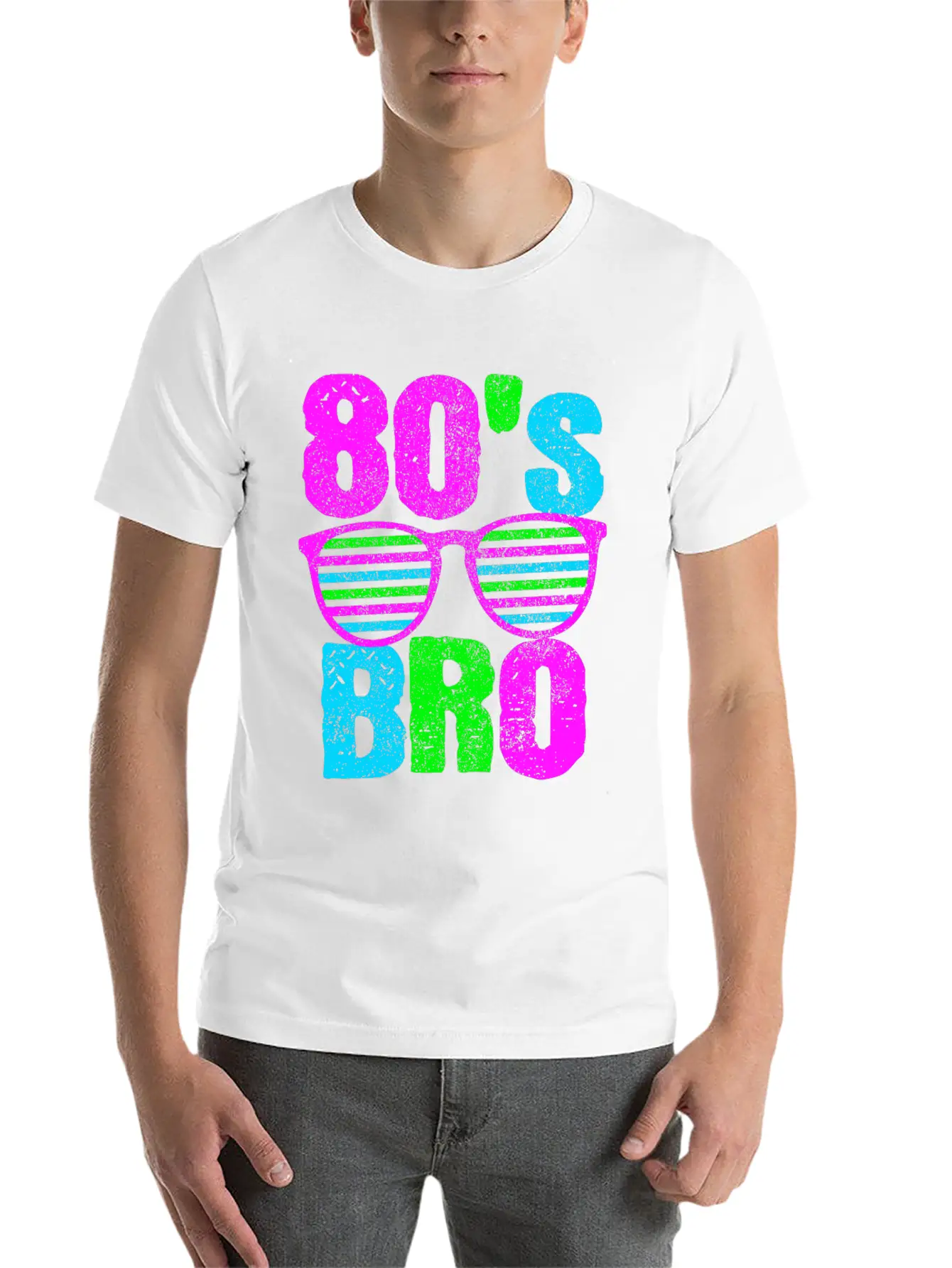 80s Bro - Retro Sunglasses Neon Disco Stylish Everyday T-Shirt – Unisex Basic Cotton Tee