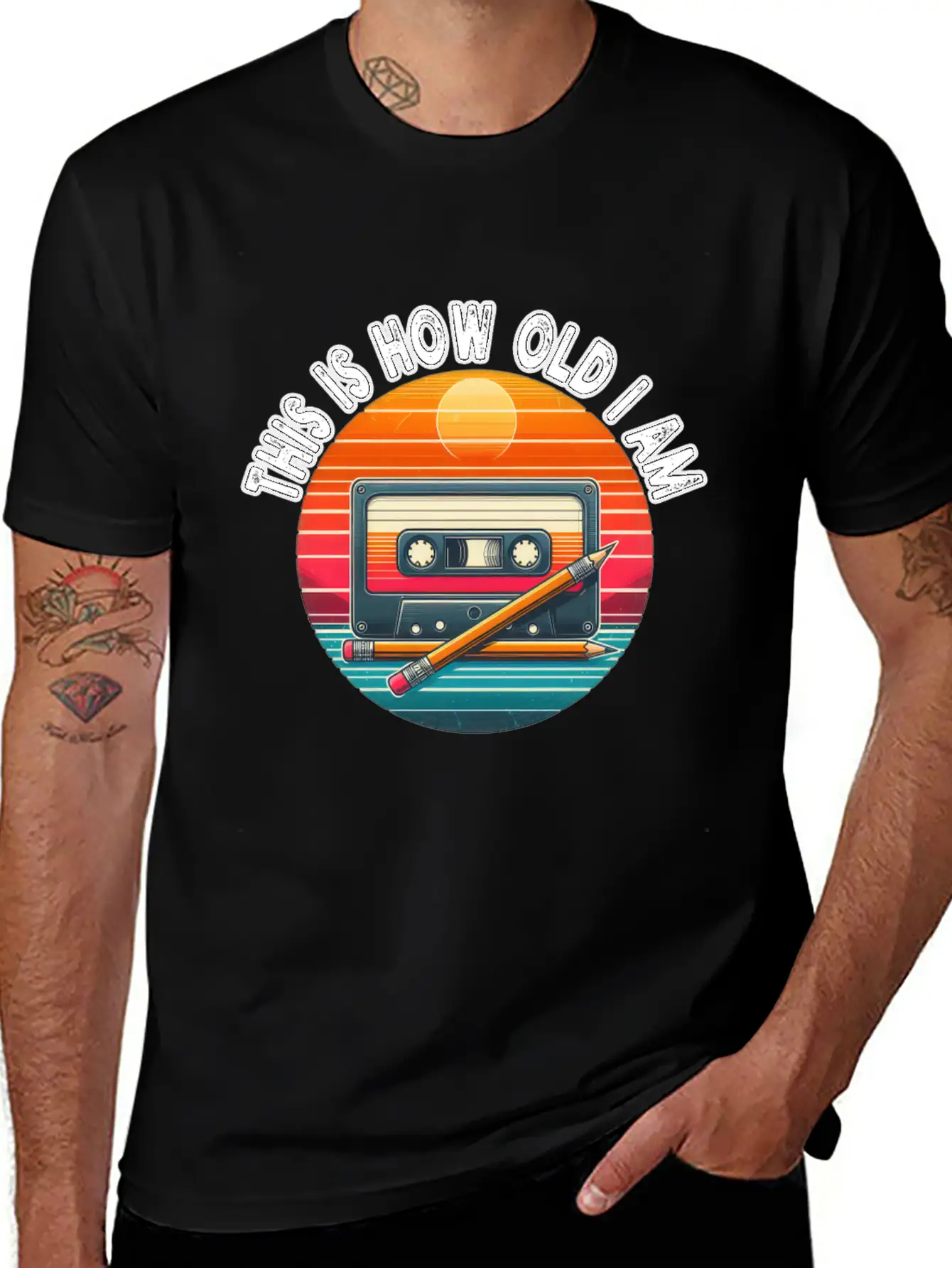 80s Cassette Tape With Pencil,This Is How Old I Am Essential Cotton Tee For Daily Outfits – Unisex Style
