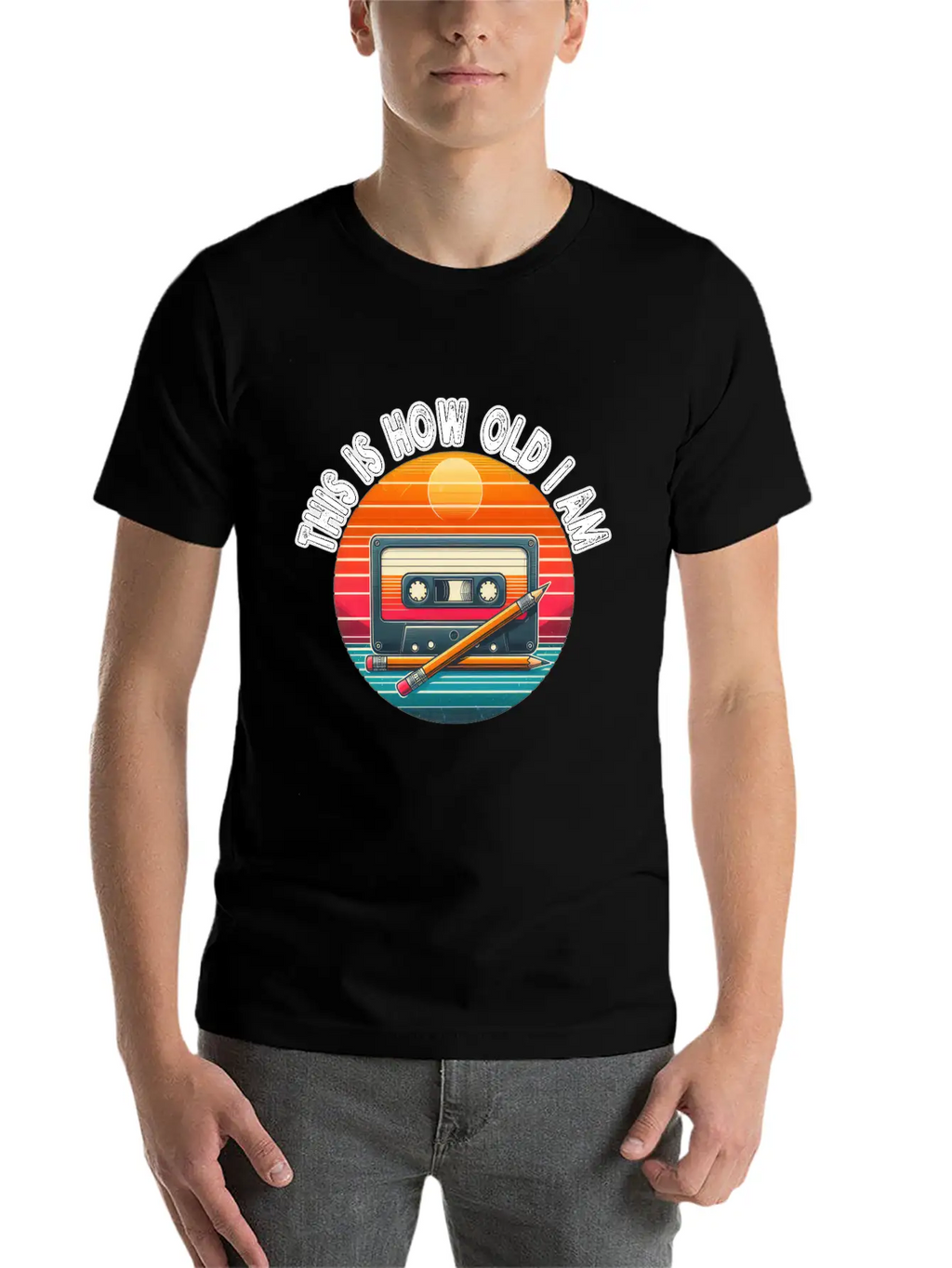 80s Cassette Tape With Pencil,This Is How Old I Am Essential Cotton Tee For Daily Outfits – Unisex Style