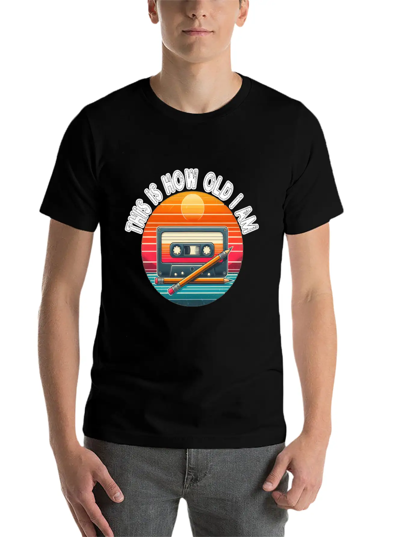 80s Cassette Tape With Pencil,This Is How Old I Am Essential Cotton Tee For Daily Outfits – Unisex Style