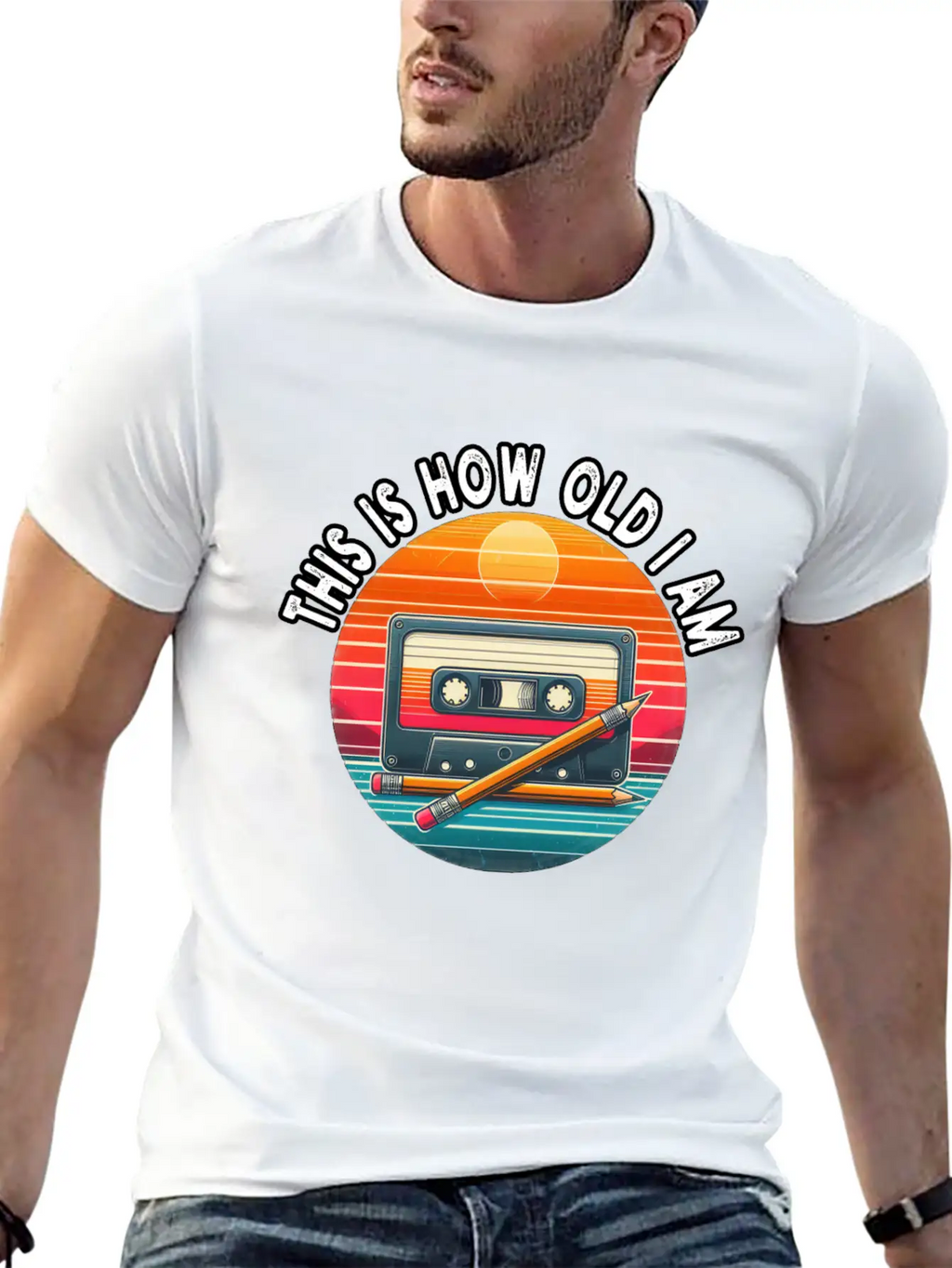 80s Cassette Tape With Pencil,This Is How Old I Am Essential Cotton Tee For Daily Outfits – Unisex Style