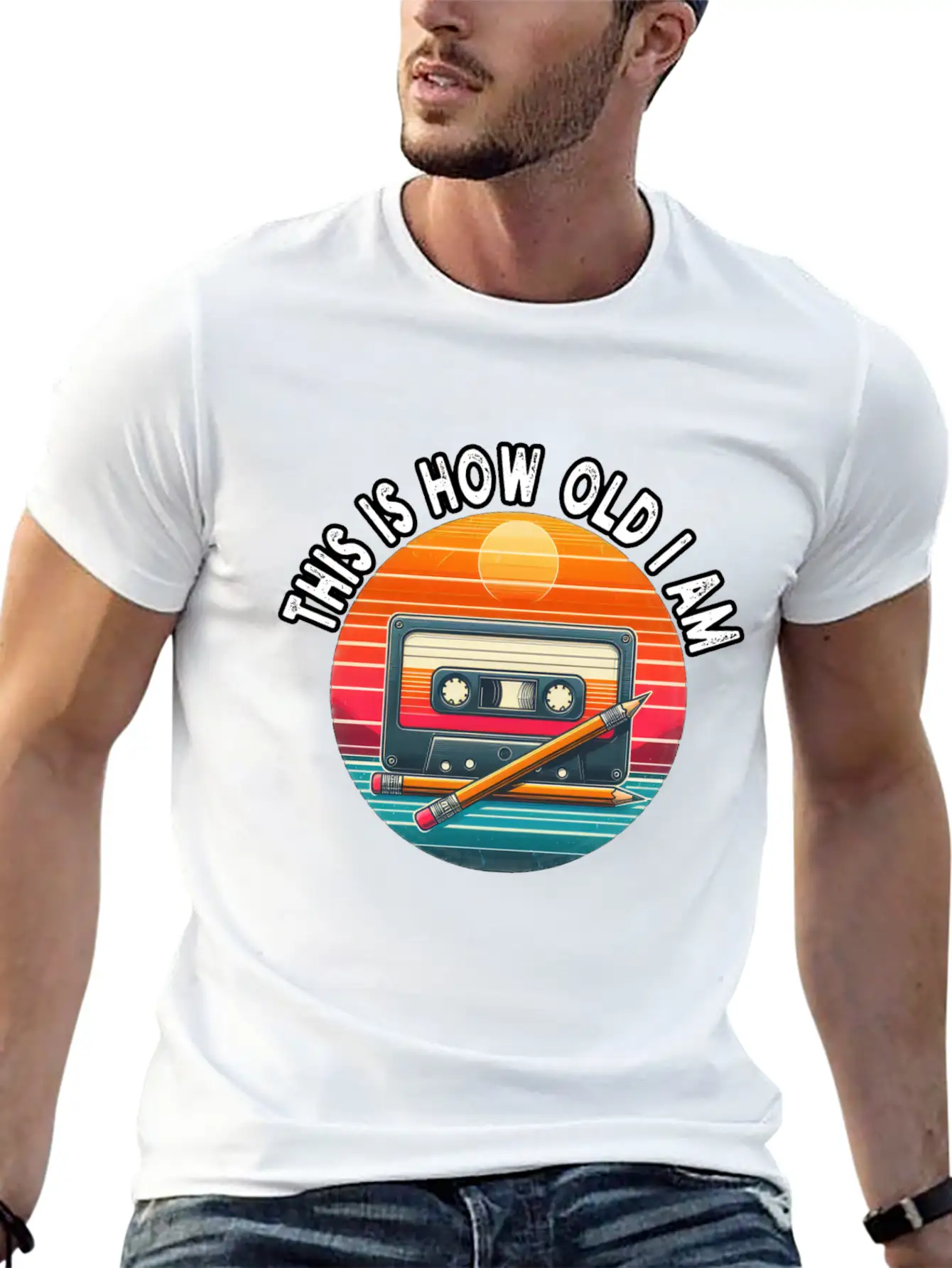 80s Cassette Tape With Pencil,This Is How Old I Am Essential Cotton Tee For Daily Outfits – Unisex Style