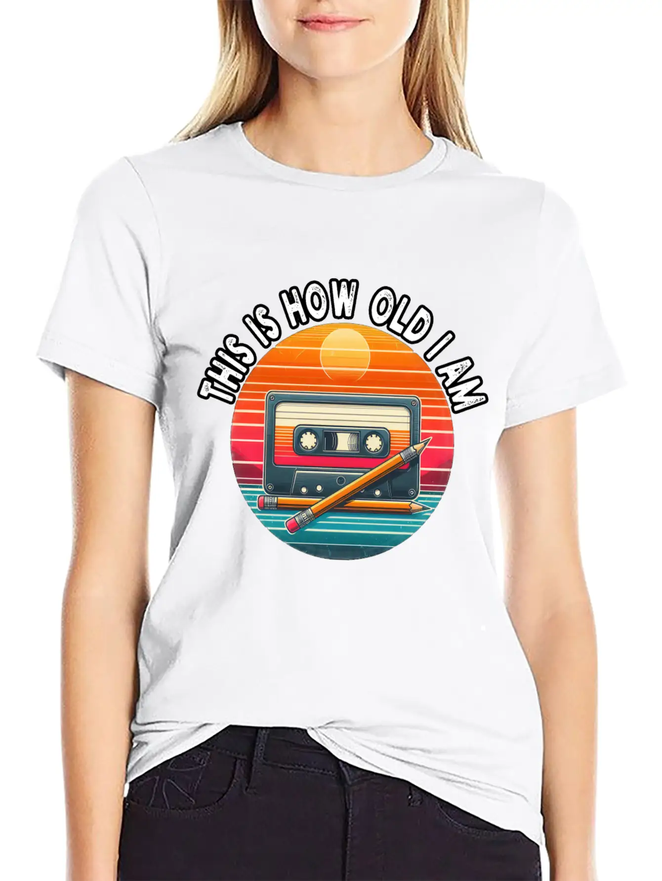 80s Cassette Tape With Pencil,This Is How Old I Am Essential Cotton Tee For Daily Outfits – Unisex Style