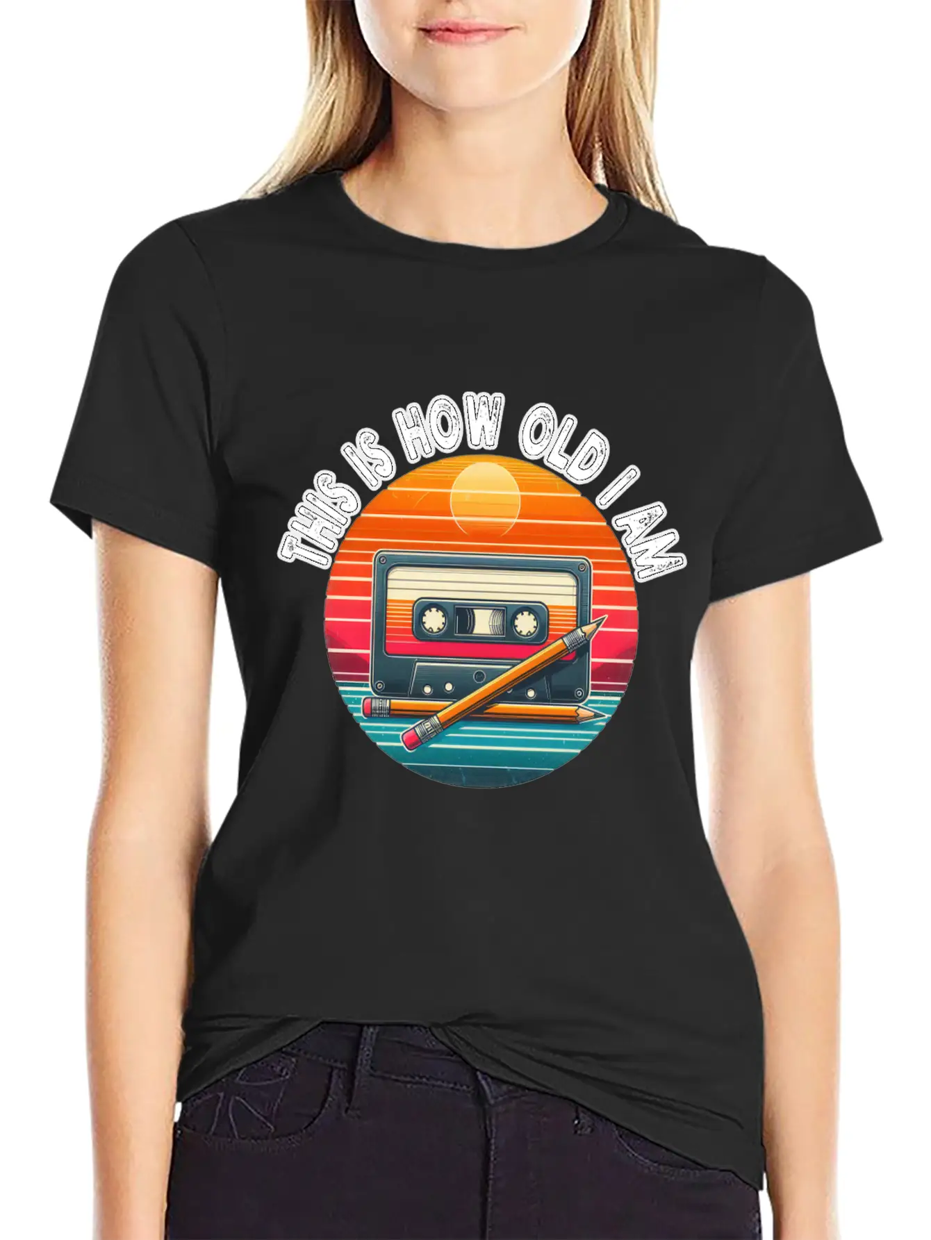 80s Cassette Tape With Pencil,This Is How Old I Am Essential Cotton Tee For Daily Outfits – Unisex Style