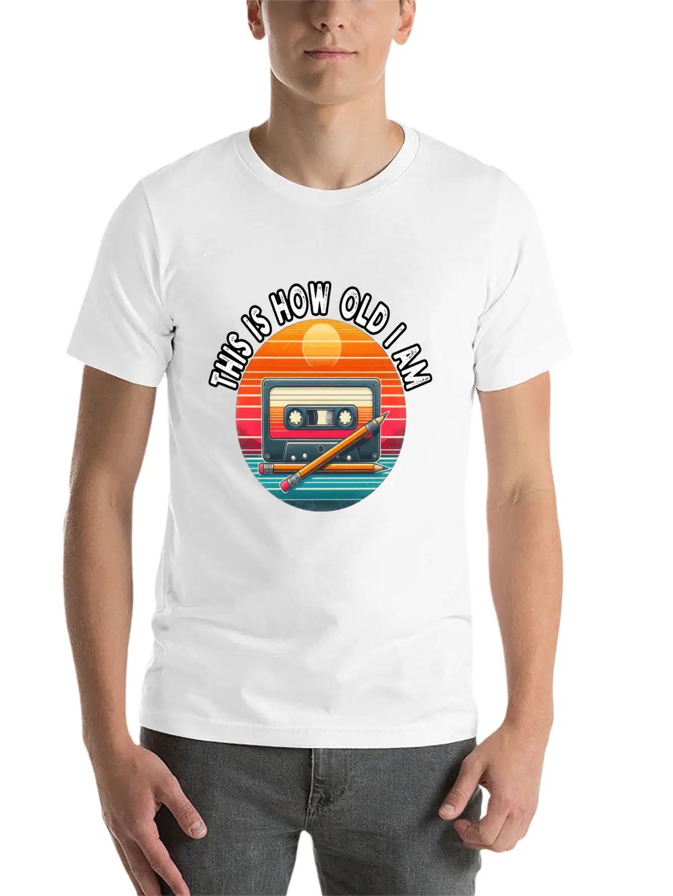 80s Cassette Tape With Pencil,This Is How Old I Am Essential Cotton Tee For Daily Outfits – Unisex Style
