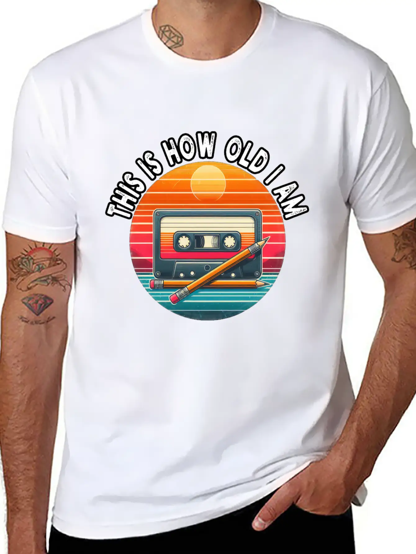 80s Cassette Tape With Pencil,This Is How Old I Am Essential Cotton Tee For Daily Outfits – Unisex Style