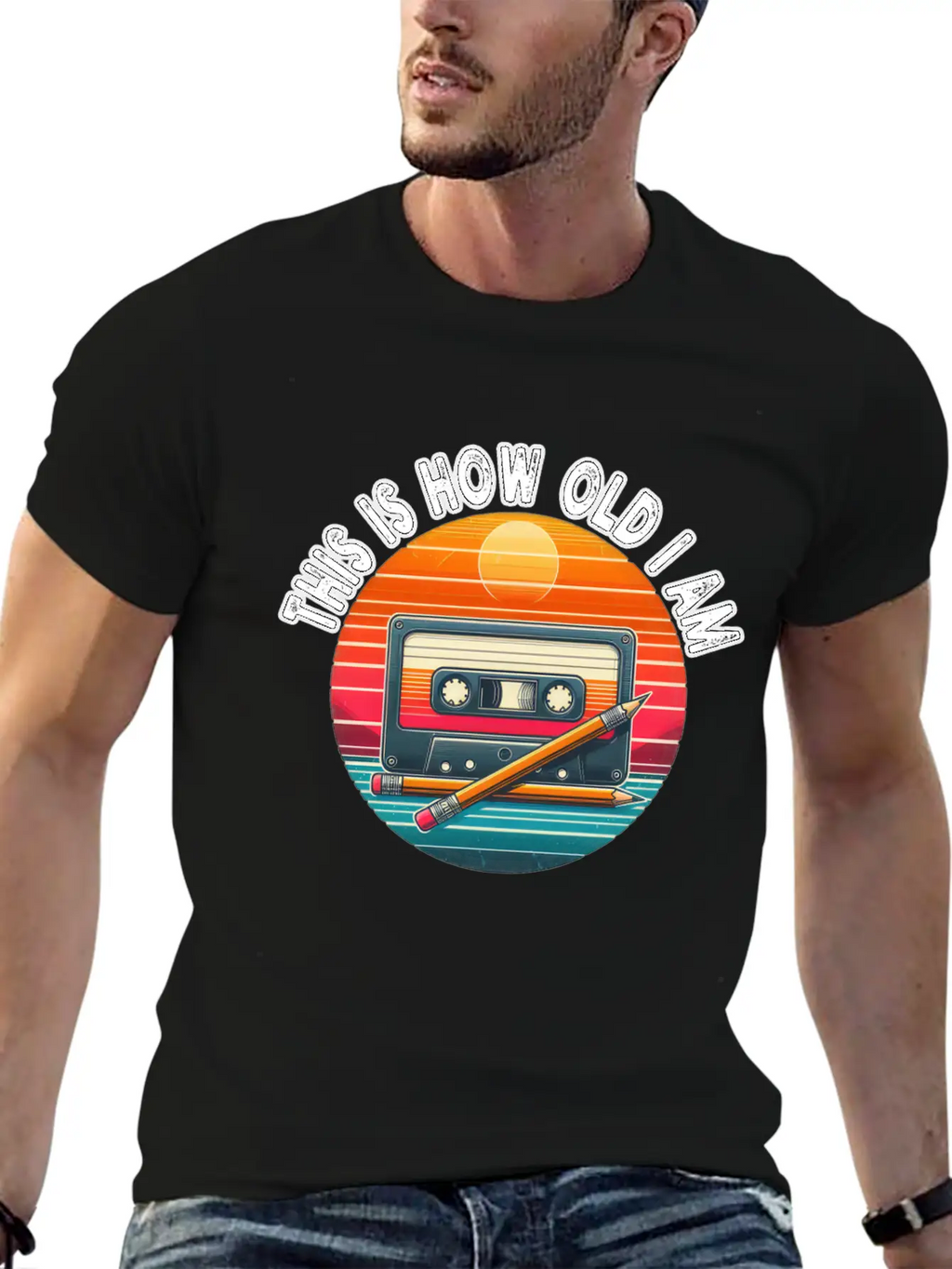80s Cassette Tape With Pencil,This Is How Old I Am Essential Cotton Tee For Daily Outfits – Unisex Style