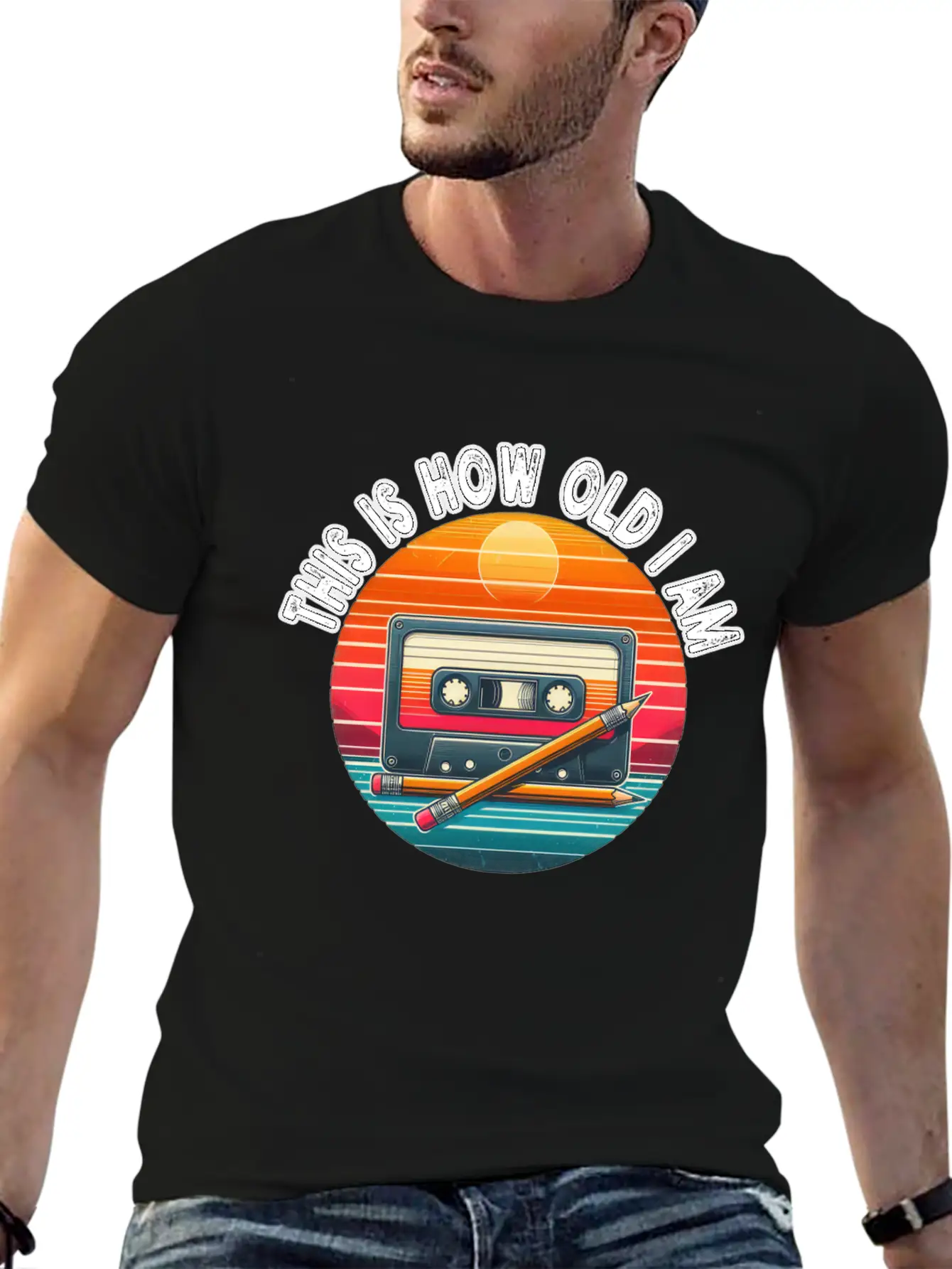 80s Cassette Tape With Pencil,This Is How Old I Am Essential Cotton Tee For Daily Outfits – Unisex Style