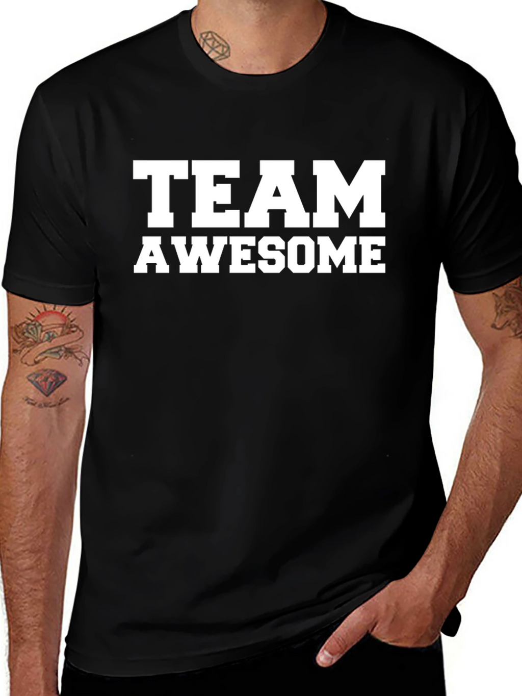 Team Awesome Graphic Tee - Black Crew Neck T-Shirt