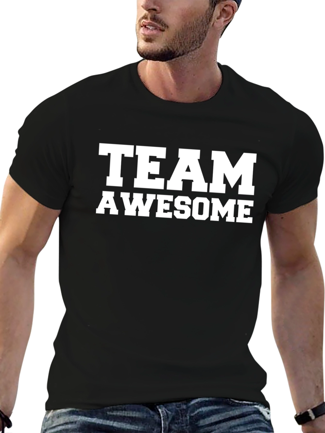 Team Awesome Graphic Tee - Black Crew Neck T-Shirt