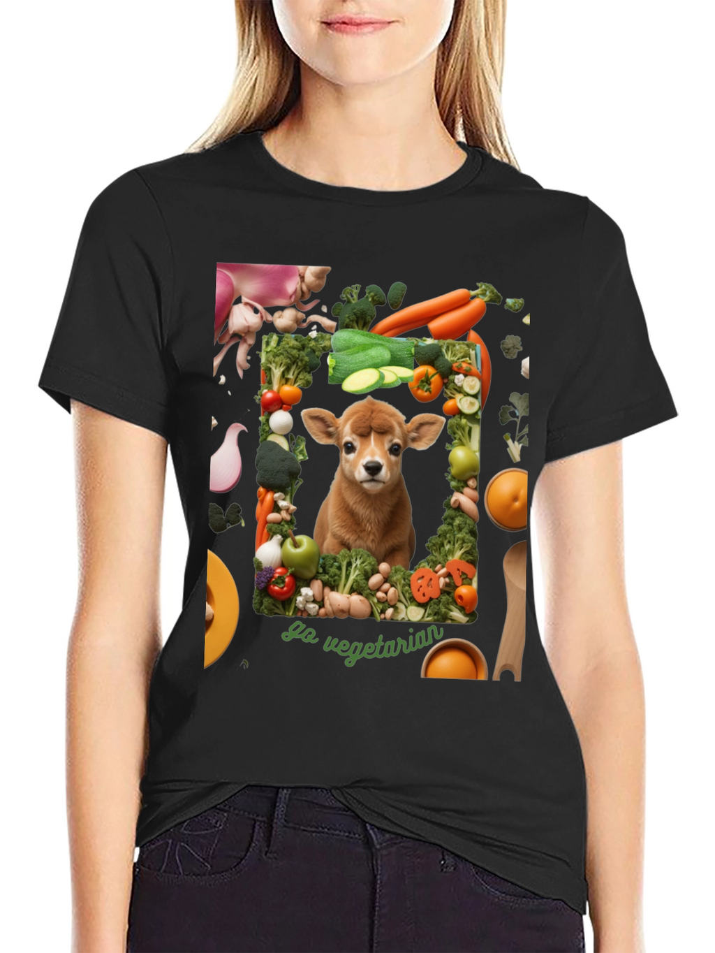 Go Vegetarian T-Shirt - Animal & Vegetable Design