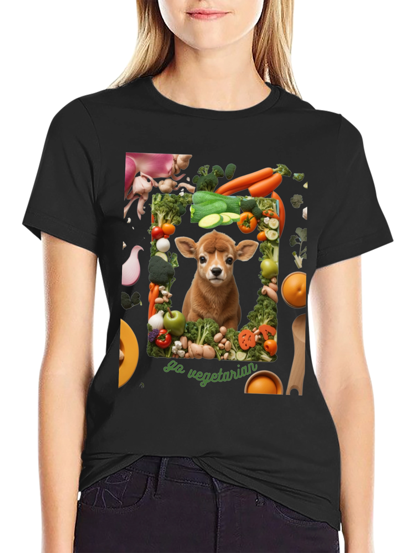 Go Vegetarian T-Shirt - Animal & Vegetable Design
