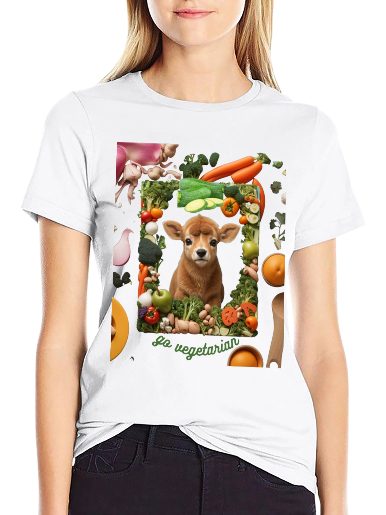 Go Vegetarian T-Shirt - Animal & Vegetable Design