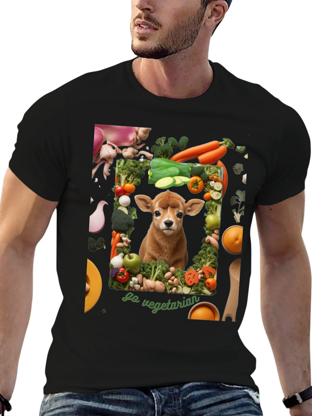 Go Vegetarian T-Shirt - Animal & Vegetable Design