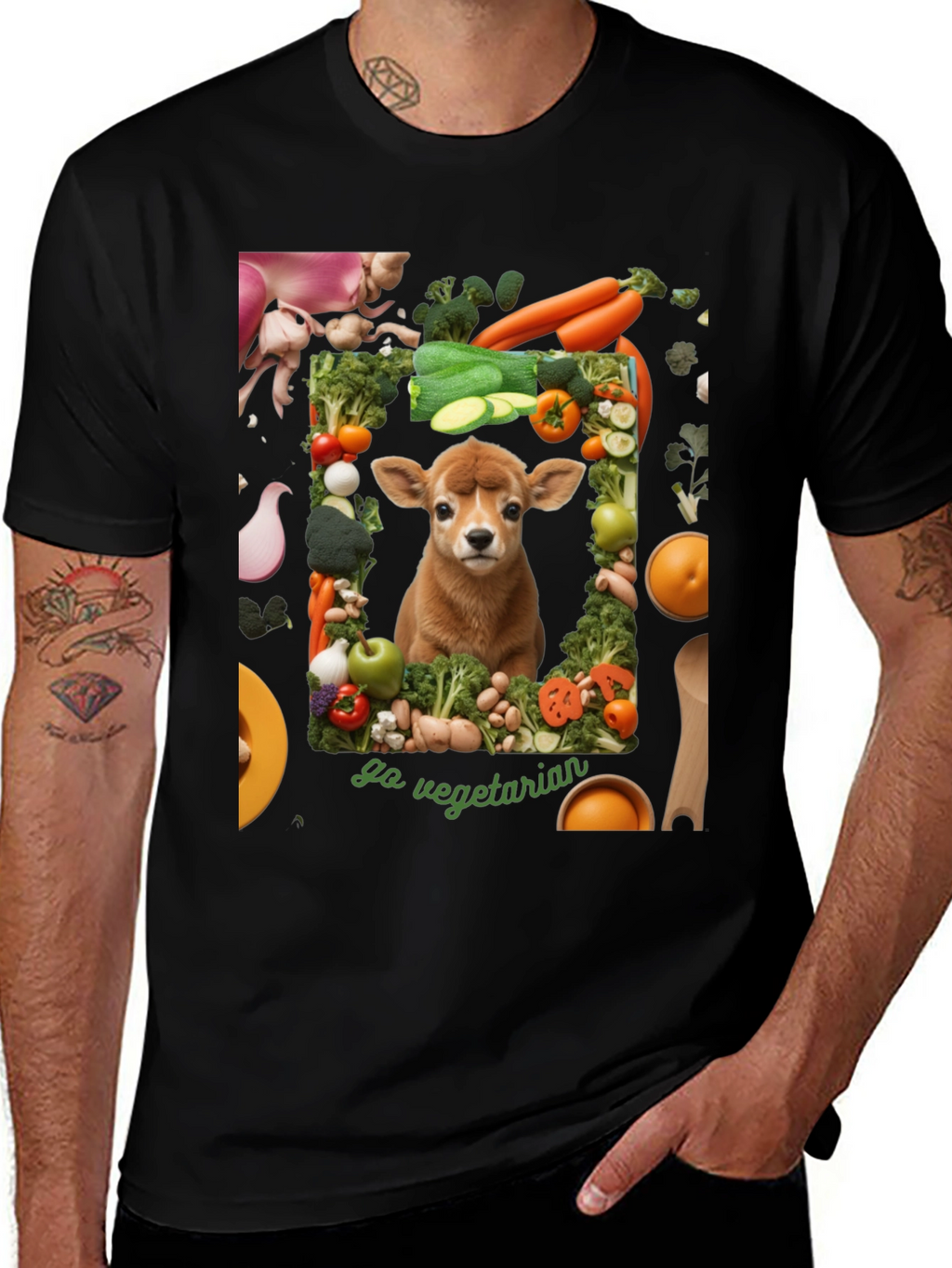 Go Vegetarian T-Shirt - Animal & Vegetable Design