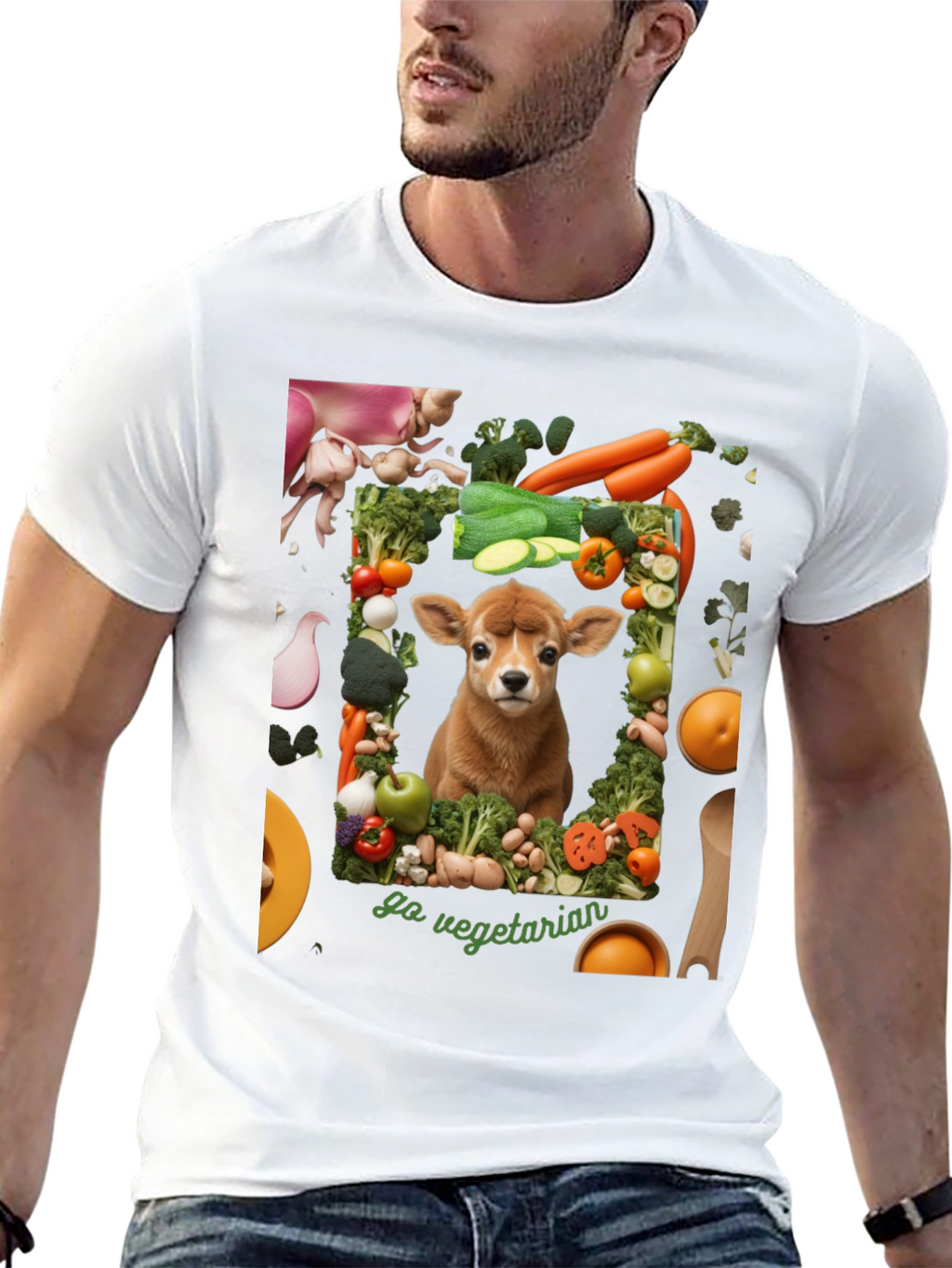 Go Vegetarian T-Shirt - Animal & Vegetable Design