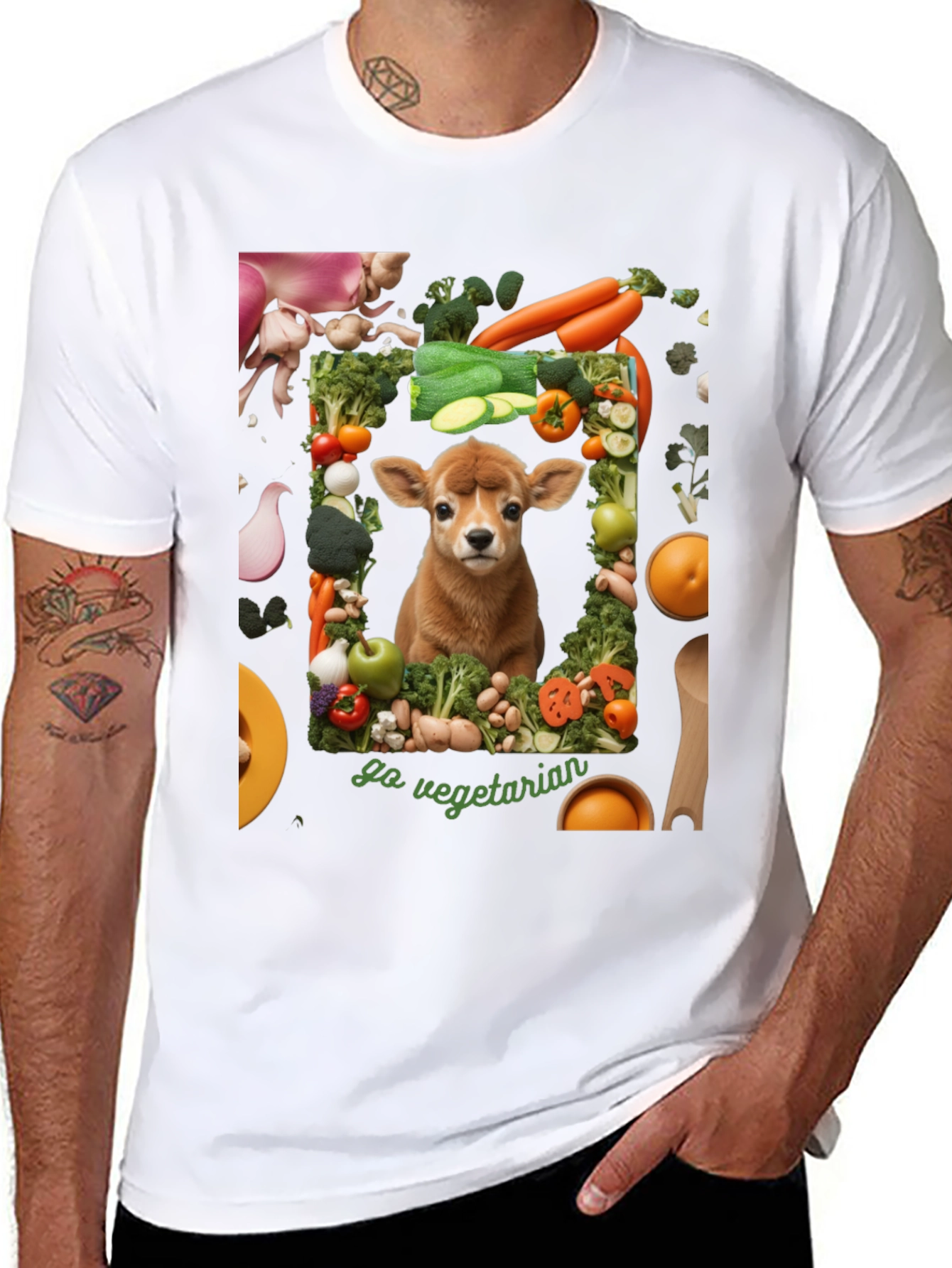 Go Vegetarian T-Shirt - Animal & Vegetable Design