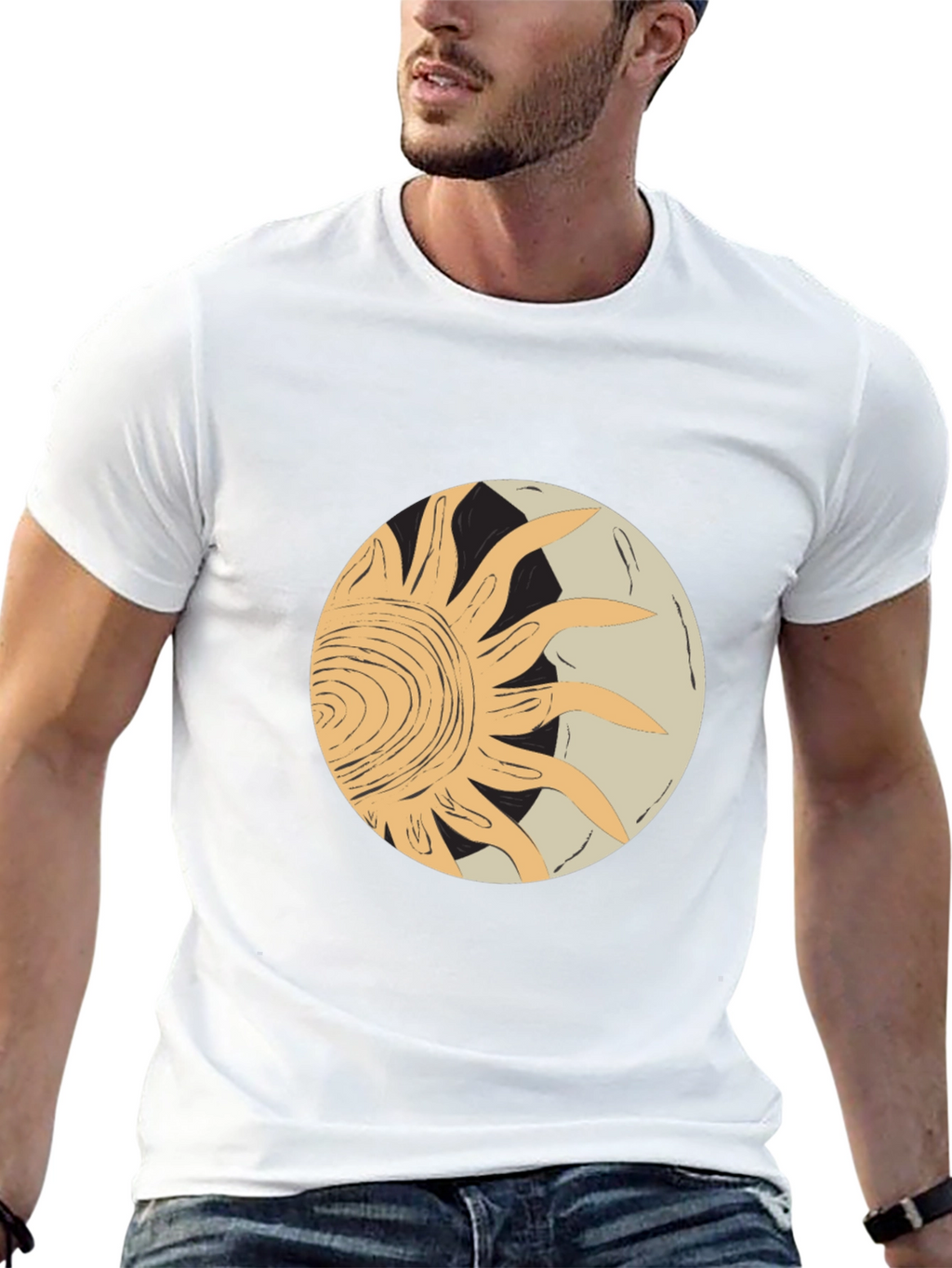 Abstract Sun & Moon Graphic Tee - Black