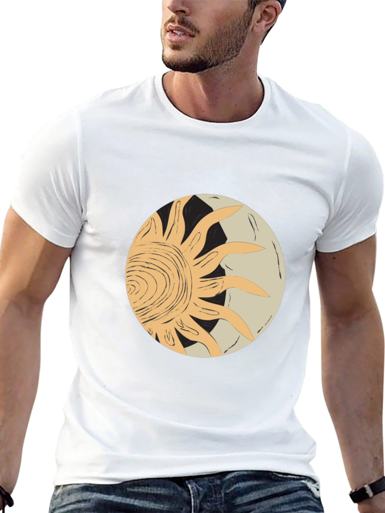 Abstract Sun & Moon Graphic Tee - Black