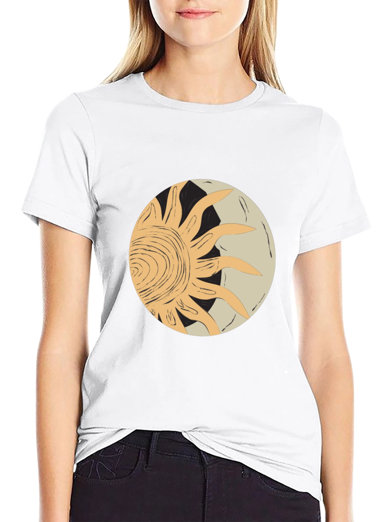 Abstract Sun & Moon Graphic Tee - Black