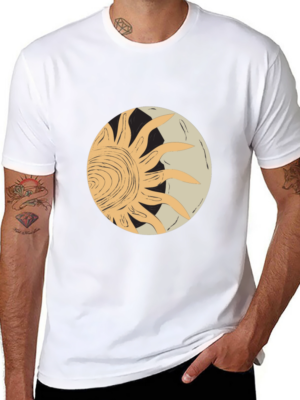 Abstract Sun & Moon Graphic Tee - Black