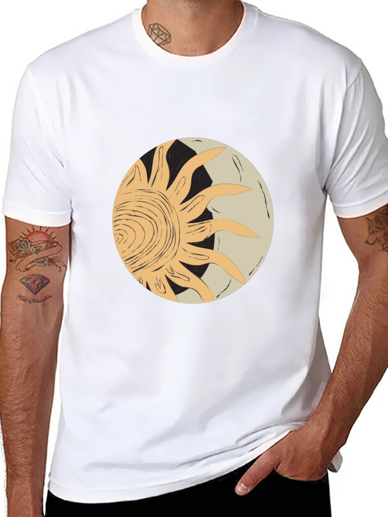 Abstract Sun & Moon Graphic Tee - Black