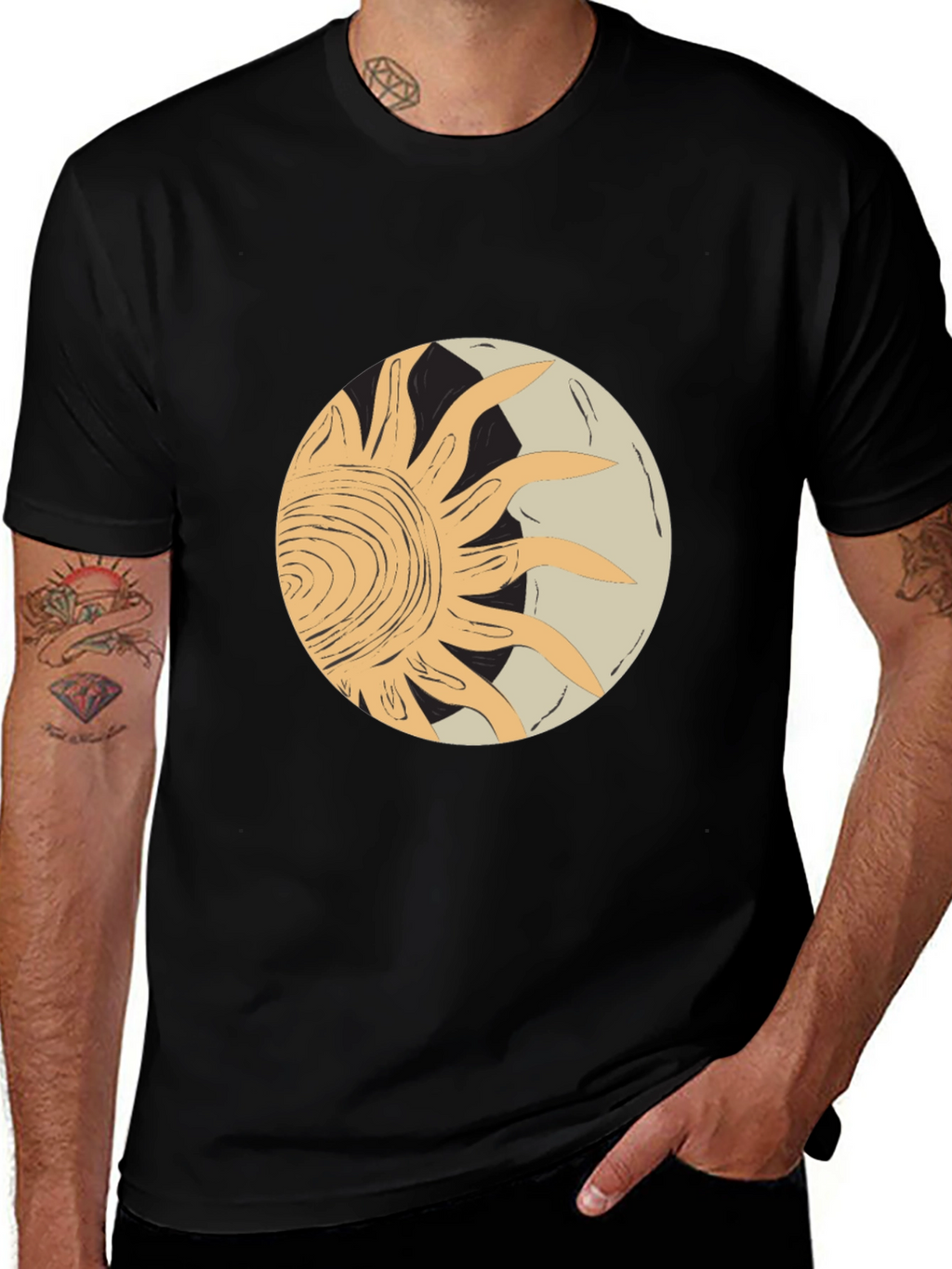 Abstract Sun & Moon Graphic Tee - Black