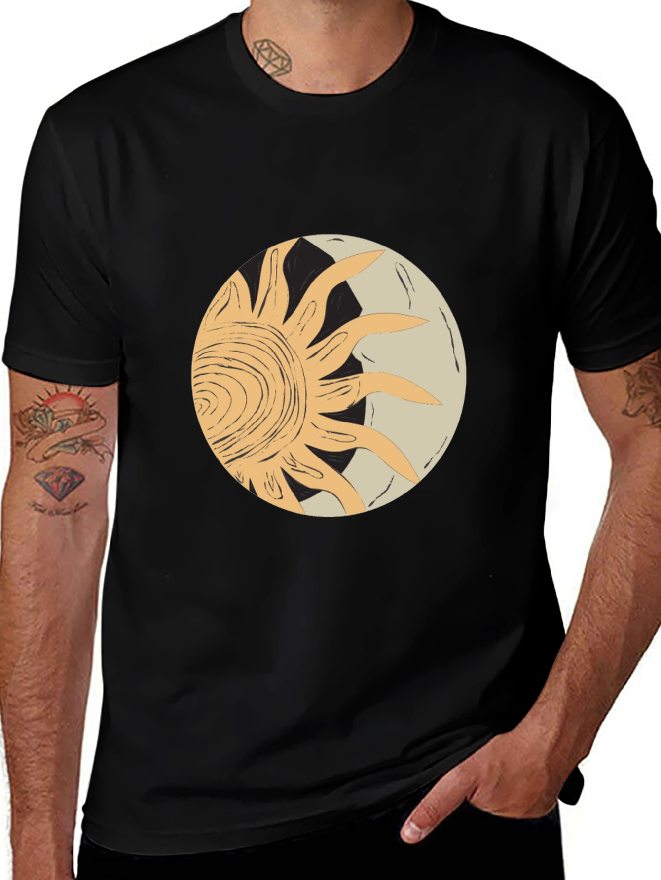 Abstract Sun & Moon Graphic Tee - Black