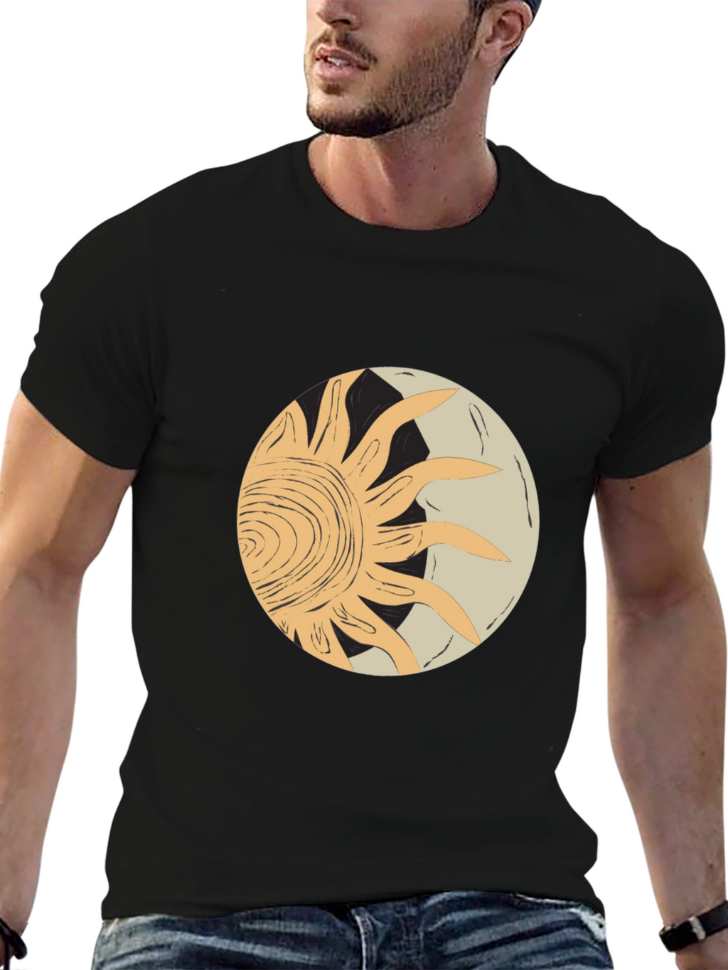Abstract Sun & Moon Graphic Tee - Black
