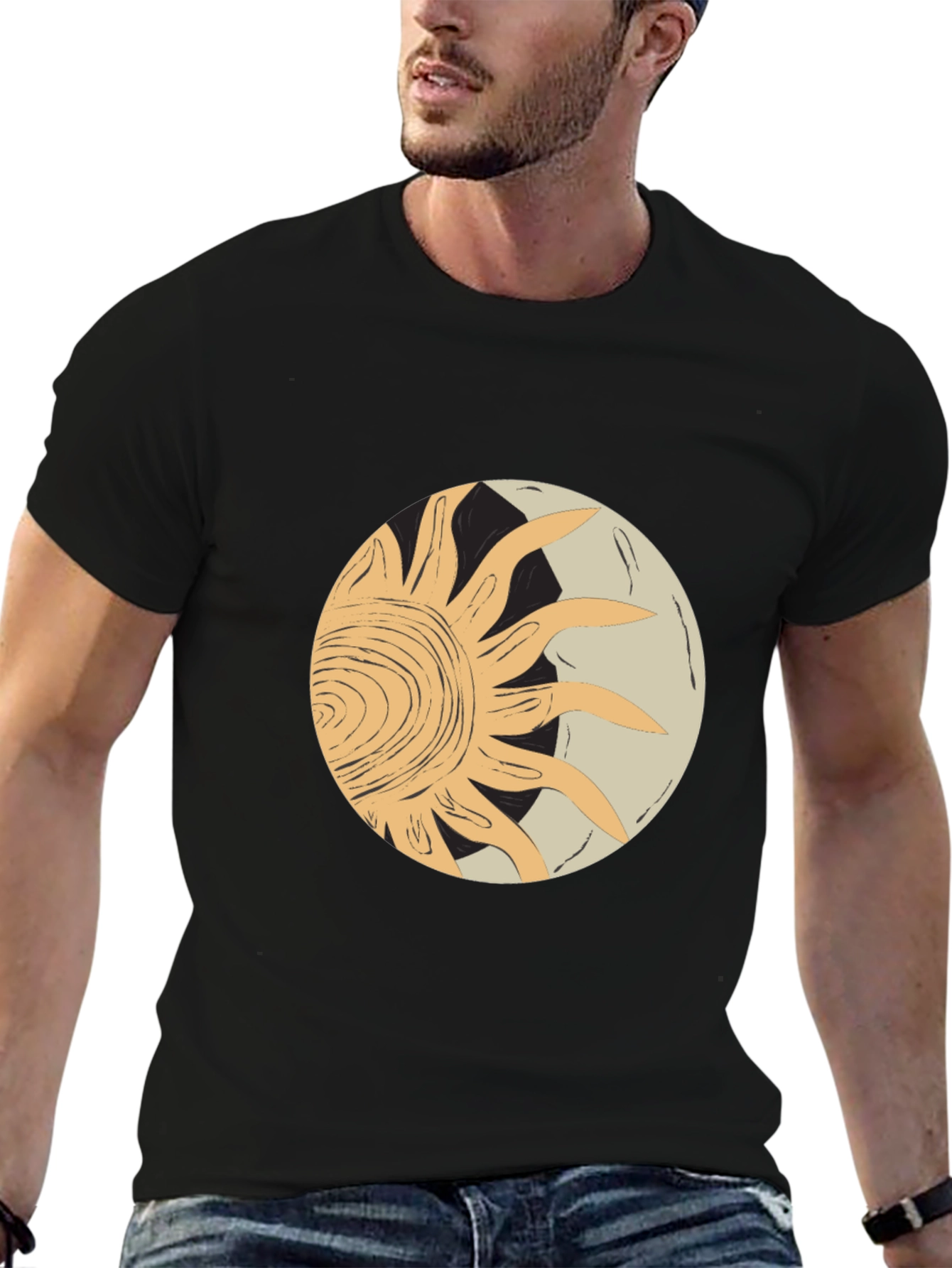 Abstract Sun & Moon Graphic Tee - Black