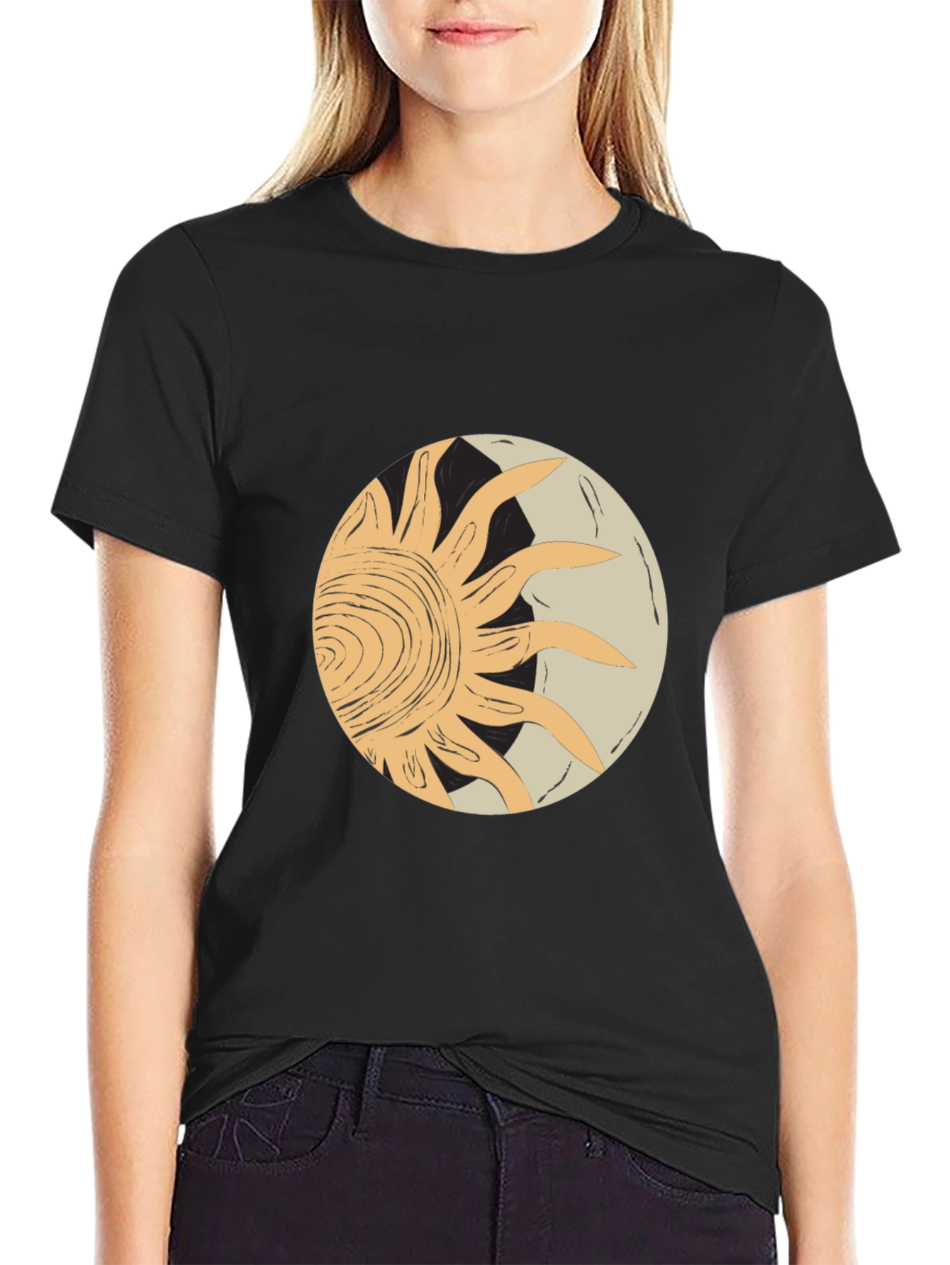 Abstract Sun & Moon Graphic Tee - Black