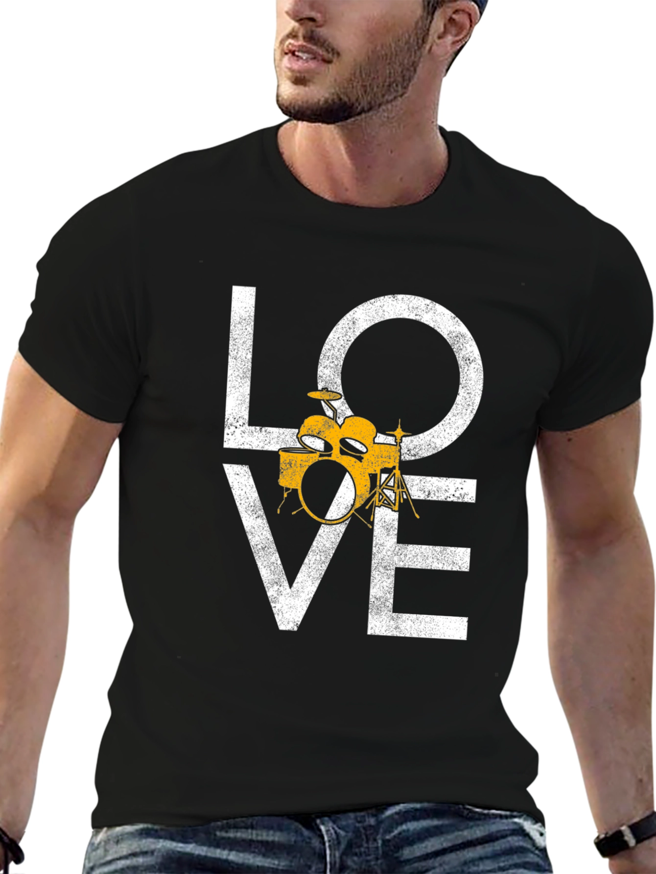 Love Drums Graphic Tee - Black Cotton T-Shirt
